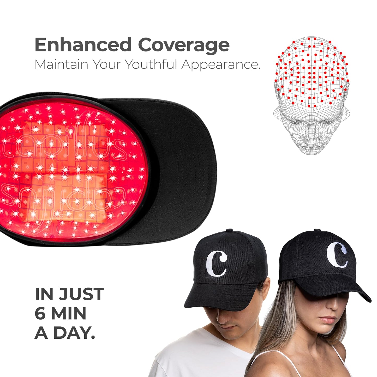 CapillusUltra Mobile Laser Therapy Cap for Hair Regrowth - NEW 6 Minute Flexible-Fitting Model - FDA-Cleared for Medical Treatment of Androgenetic Alopecia - Great Coverage