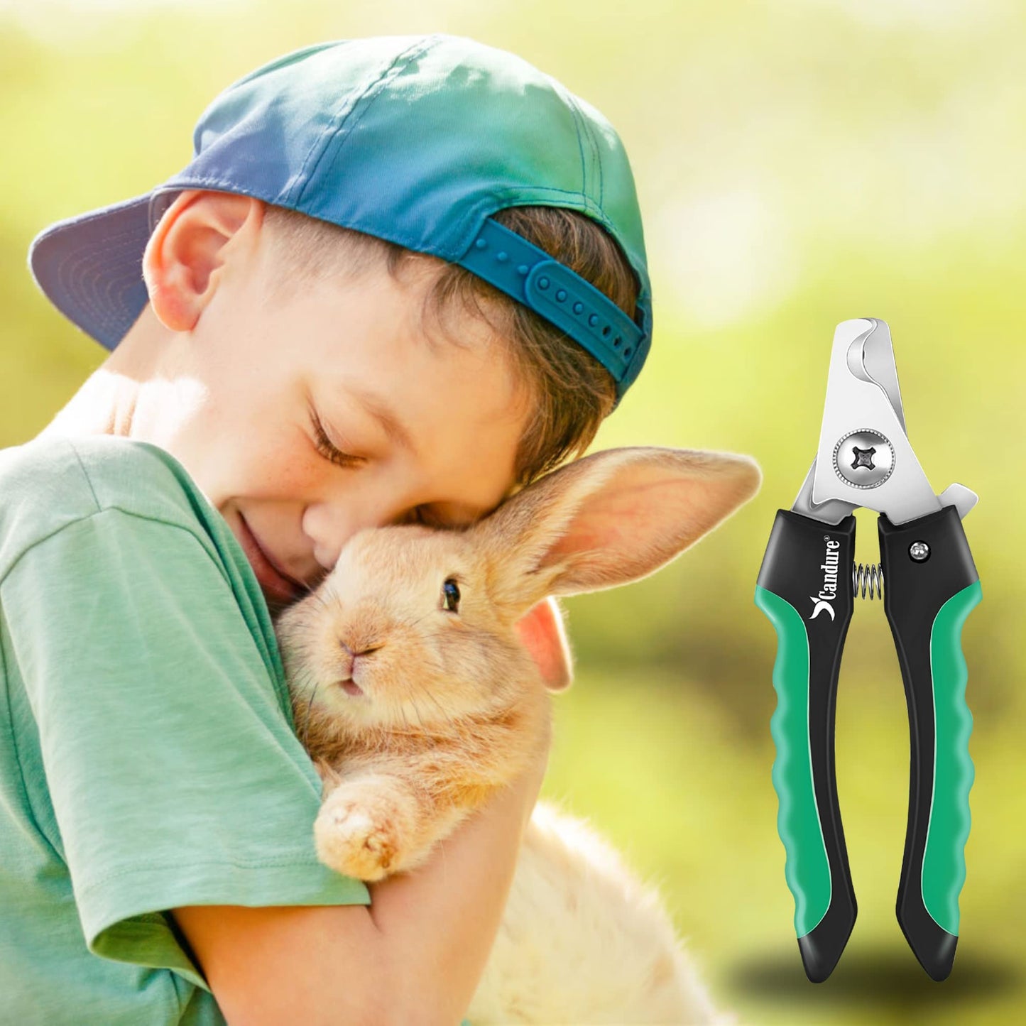 Candure Dog Nail Clippers Professional Pet Nail Clipper Suitable for Cats, Rabbits and Guinea Pigs - Safety Lock/Protective Guard to Avoid Over Cutting (Green, Medium to Small)