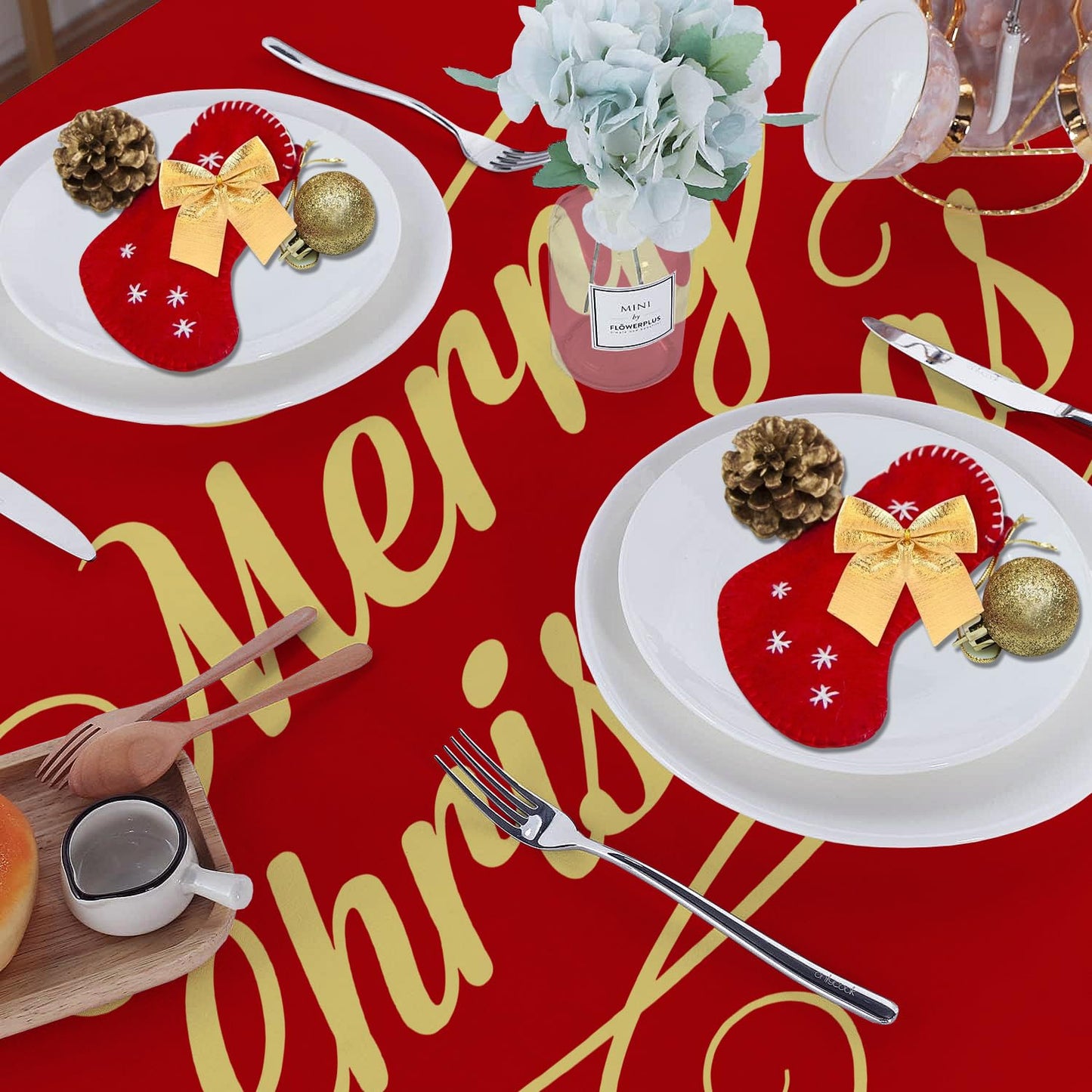 Faptoena Merry Christmas Rectangle Tablecloth 60×120 inch Christmas Table Cloth Golden Deer Christmas Tree Table Covers Red Christmas Decoration for Christmas Party Dining Room Home Kitchen Picnic