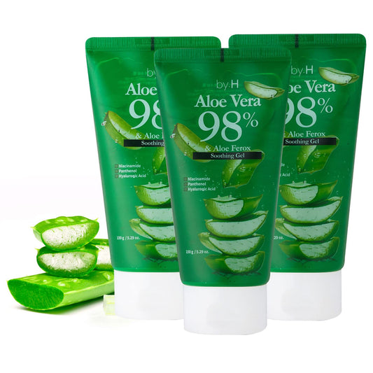 by.H Organic Aloe Vera Soothing Gel - Natural Moisturizer for Skin and Hair, Effective for Sunburns, Razor Burns, and More - Gentle, Non-Greasy Formula, Skincare [Made in Korea]