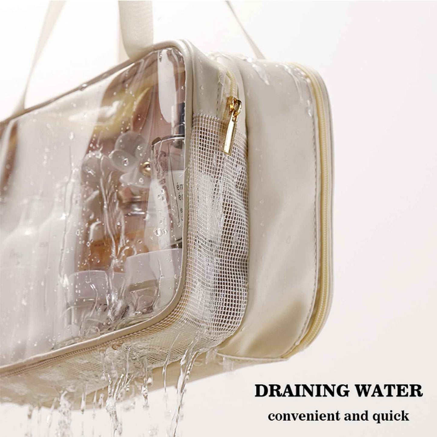 L&FY Large Toiletry Bag, Translucent Leather Makeup Cosmetic Organizer Bag Waterproof With Mesh Pouch For Gym, Workout Swim Beach Shower (Sky Blue, L)