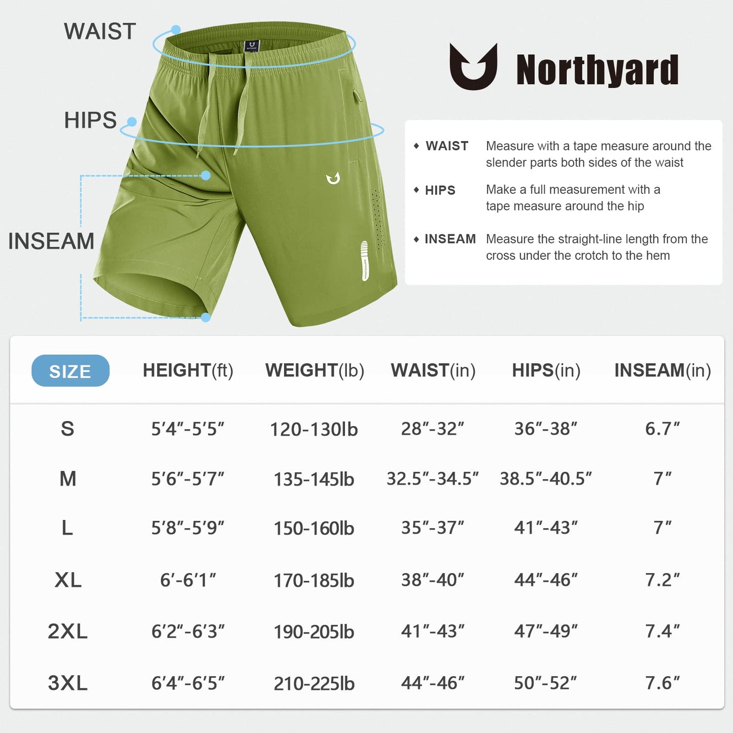 NORTHYARD Men's Athletic Running Shorts Quick Dry Workout Shorts 7"/ 5"/ 9" Lightweight Sports Gym Basketball Shorts Hiking Exercise Greenery S