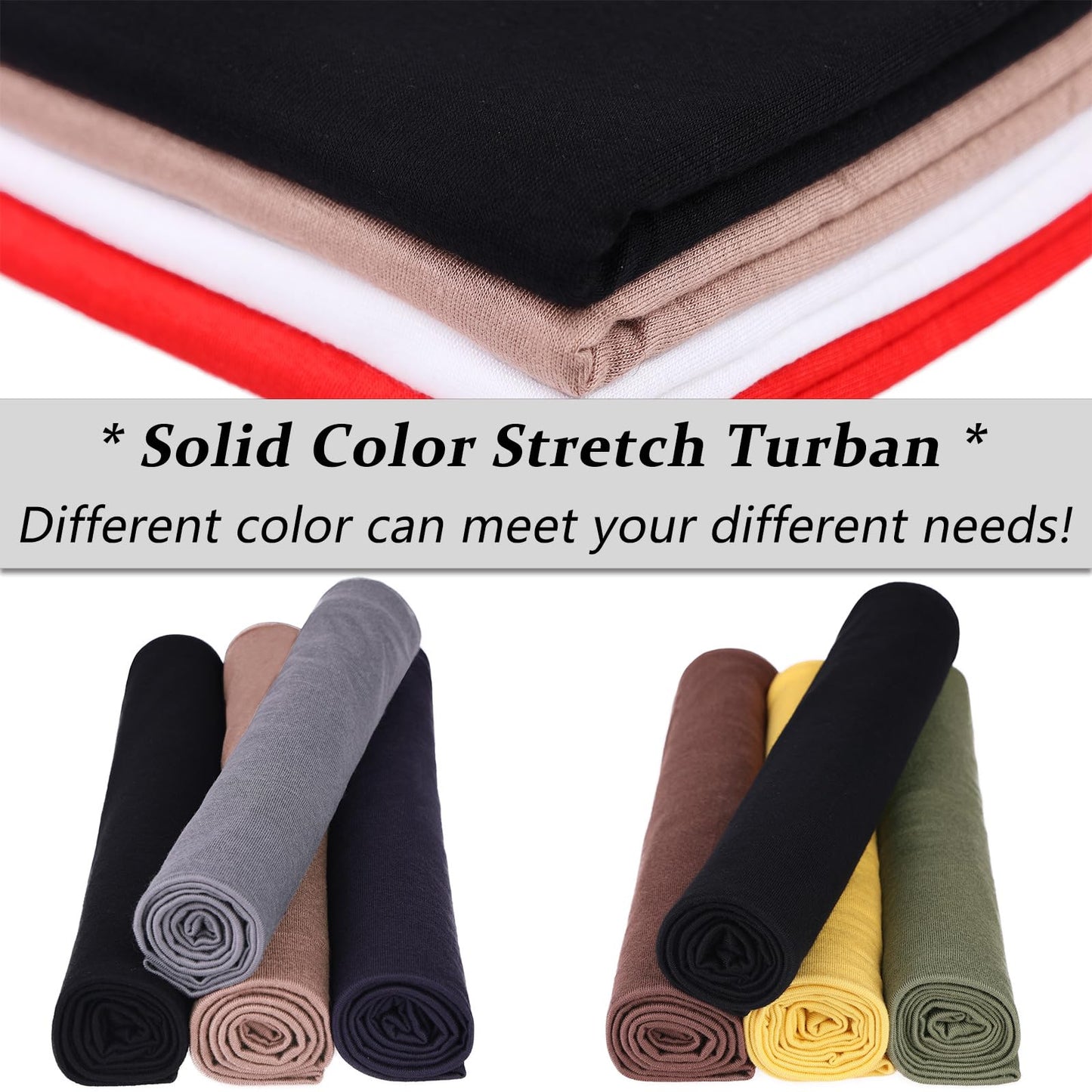 XTREND 4 Pieces Stretch Head Wrap Solid Color Turban Fashion Headband Extra Wide Full Head Coverage Sleeping Turban Soft Breathable Turban for Women Hair Loss (Black, Turmeric, Orange, Army Green)