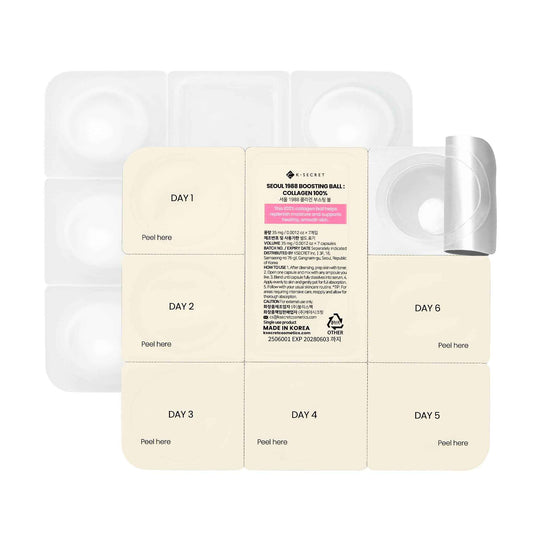 K-SECRET SEOUL 1988 Collagen Boosting Ball – Freeze-Dried 100% Hydrolyzed Collagen | Deep Hydration & Nourishing Care for Fine Lines & Dry Skin | Korean Skincare, 7 Capsules