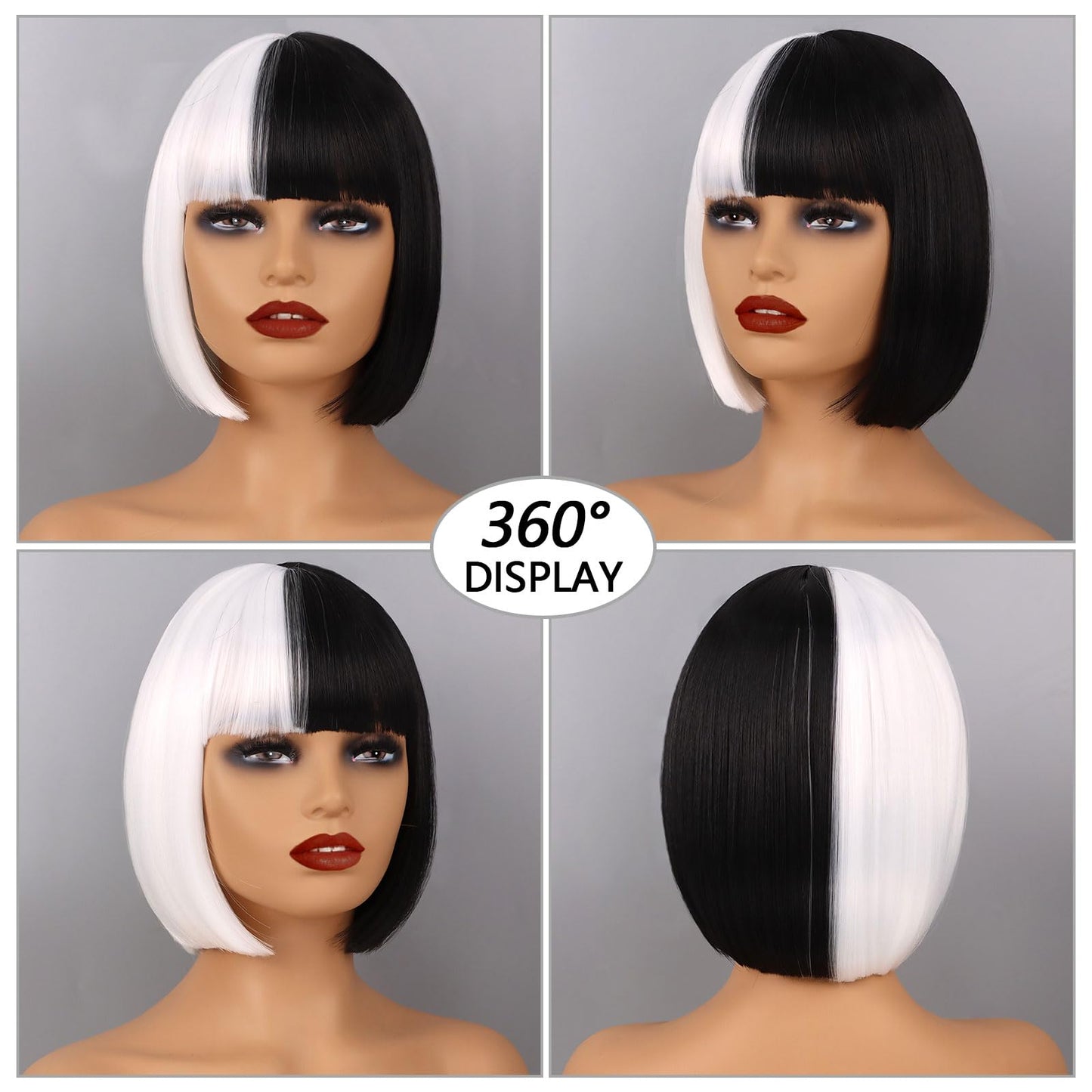 G&T Wig Black and White Bob Wigs for Women Costume Half Black and Half White Wigs for Halloween Cosplay Party Use