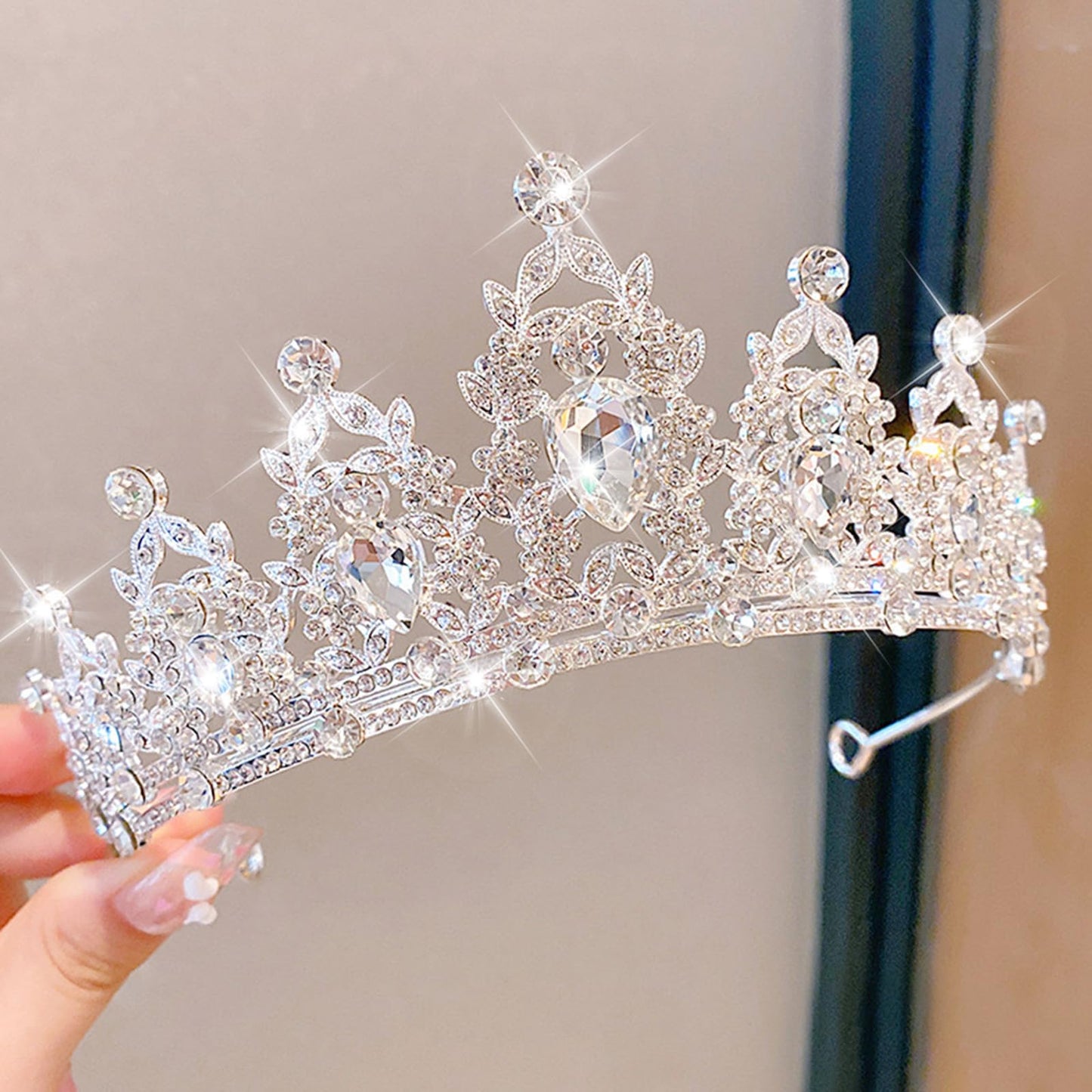 YOUlDIANZI Queen Crown Rhinestone Wedding Crowns, Crystal Tiaras for Women for Birthday Prom Pageant Party (Silver-White-Crown)