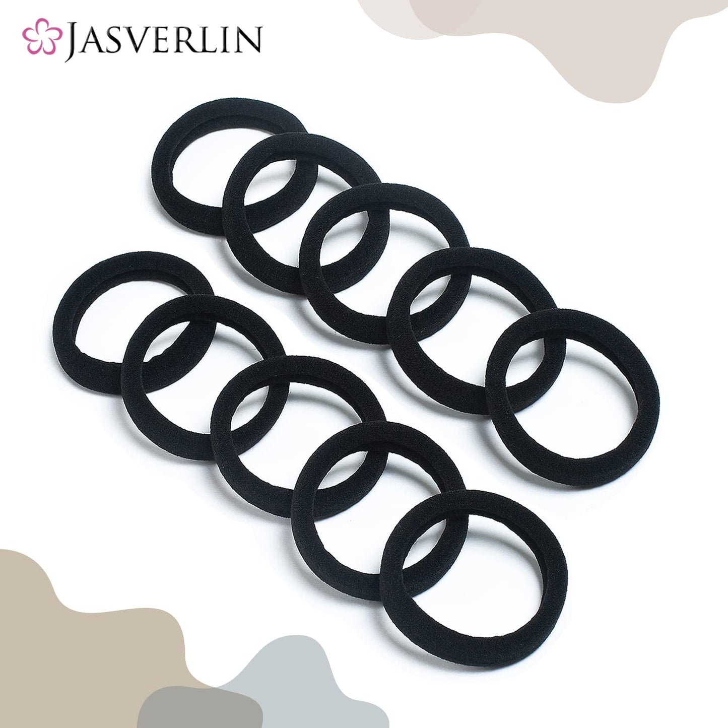 JASVERLIN 100 pcs Seamless Cotton Black Hair Ties, Thick Hair Elastic Bands Soft No Damage Ponytail Holders for Women Girl 1.5 inch (Black)