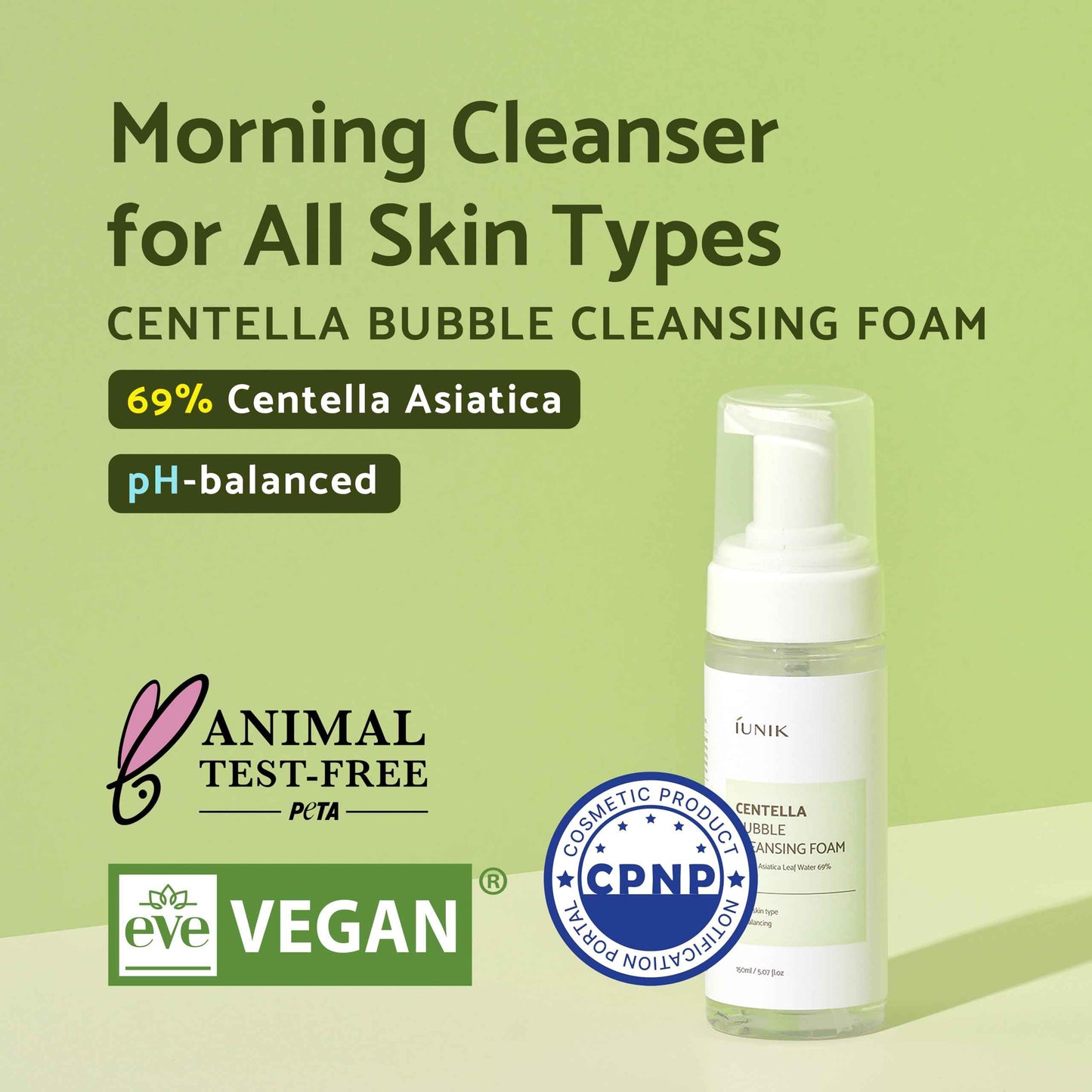 IUNIK Centella Calming Gel Cream & Bubble Foaming Facial Cleanser Vegan Non-Stripping Non-Sticky Moisturizing Exfoliating Soothing Blemish Care for Oily Sensitive Acne-Prone Skin Korean Skincare