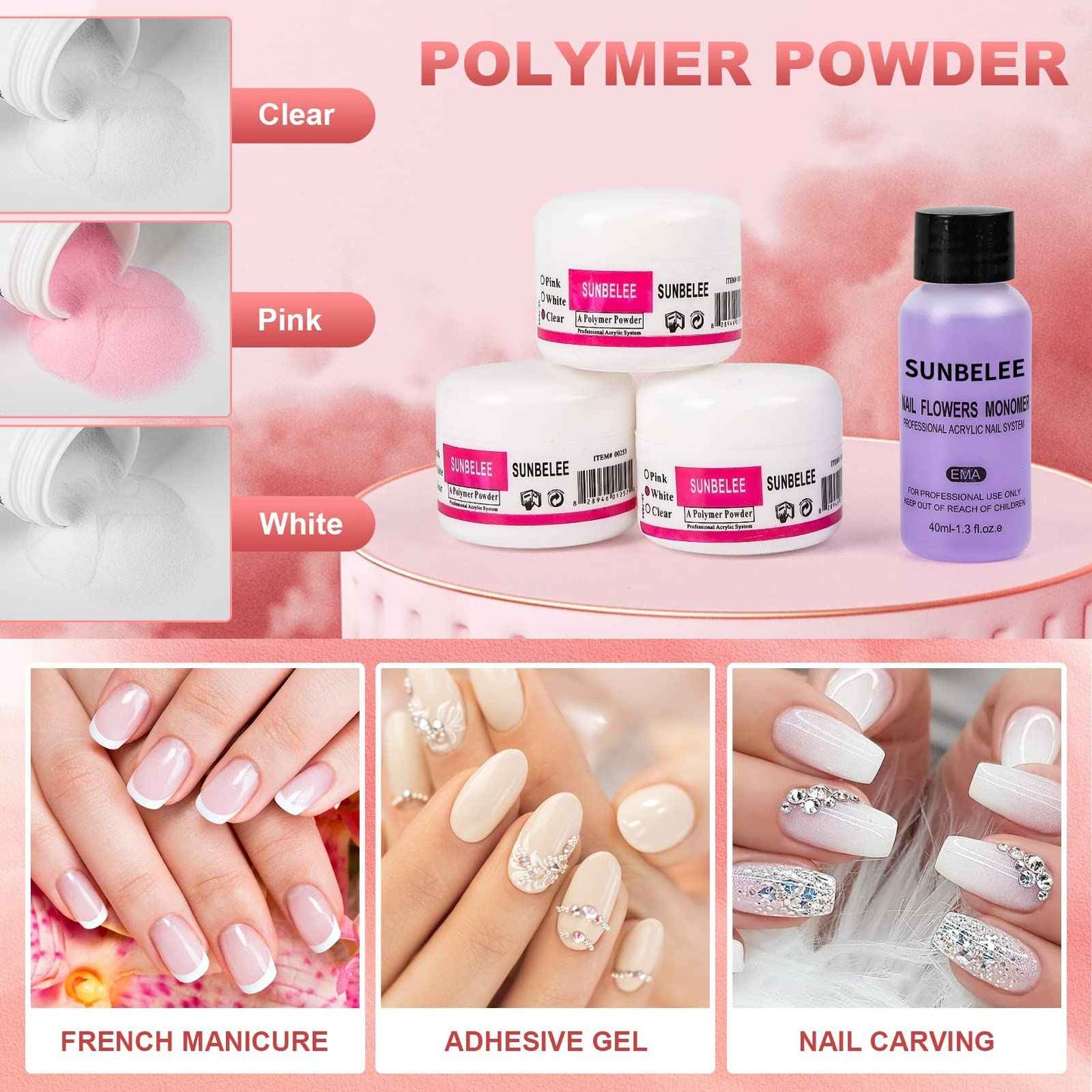 Acrylic Nail Kit with Everything - Nail Kit Set Beginners, Gel Nail Polish Kit with UV Light Acrylic Liquid Monomer Nail Art Decoration DIY Nail Art Tool Nail Supplies