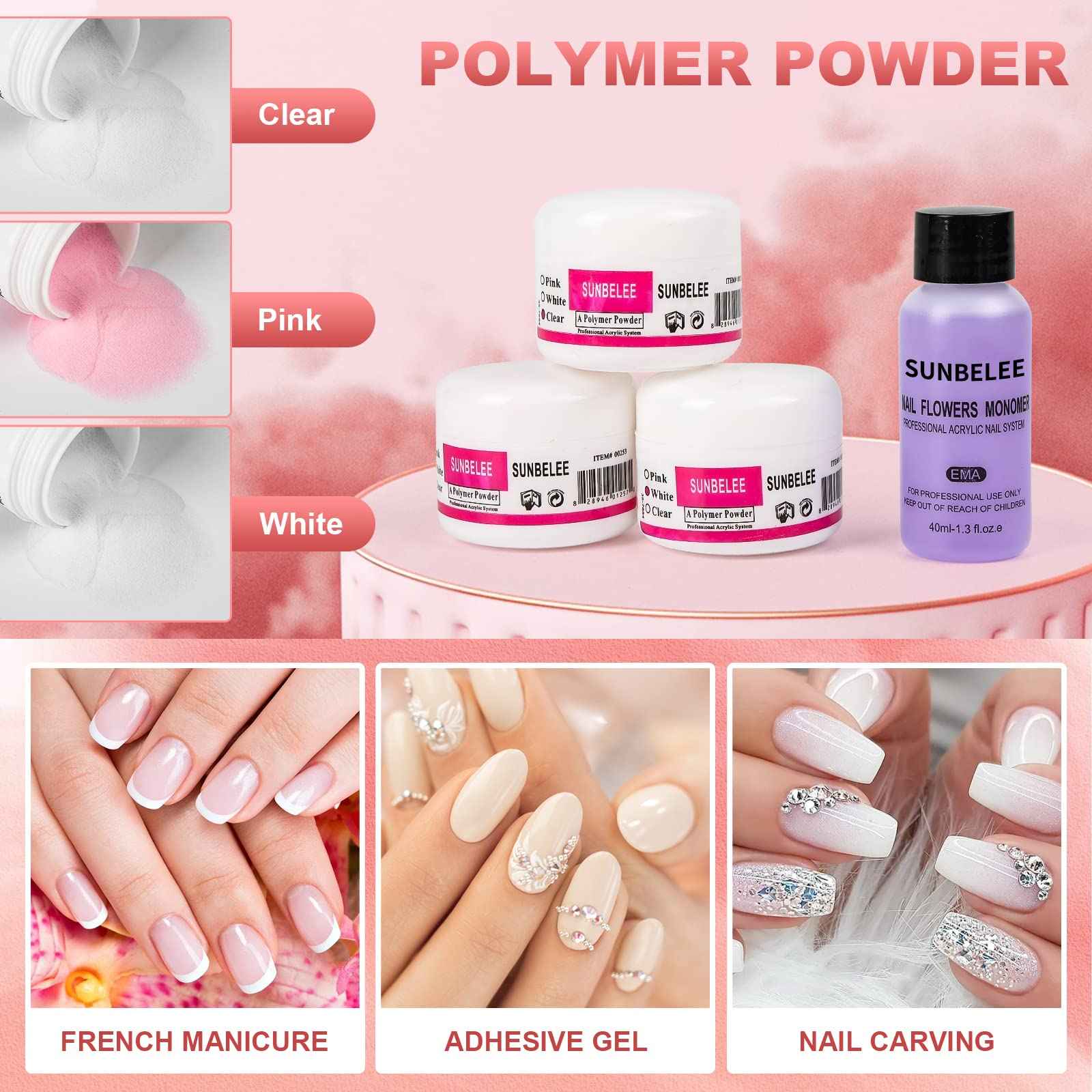 Acrylic Nail Kit with Everything - Nail Kit Set Beginners, Gel Nail Polish Kit with UV Light Acrylic Liquid Monomer Nail Art Decoration DIY Nail Art Tool Nail Supplies