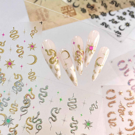 Dedyel Snake Nail Stickers 5D Embossed Animal Self-Adhesive Nail Decals for Women Girls Kids Nail Art Decoration