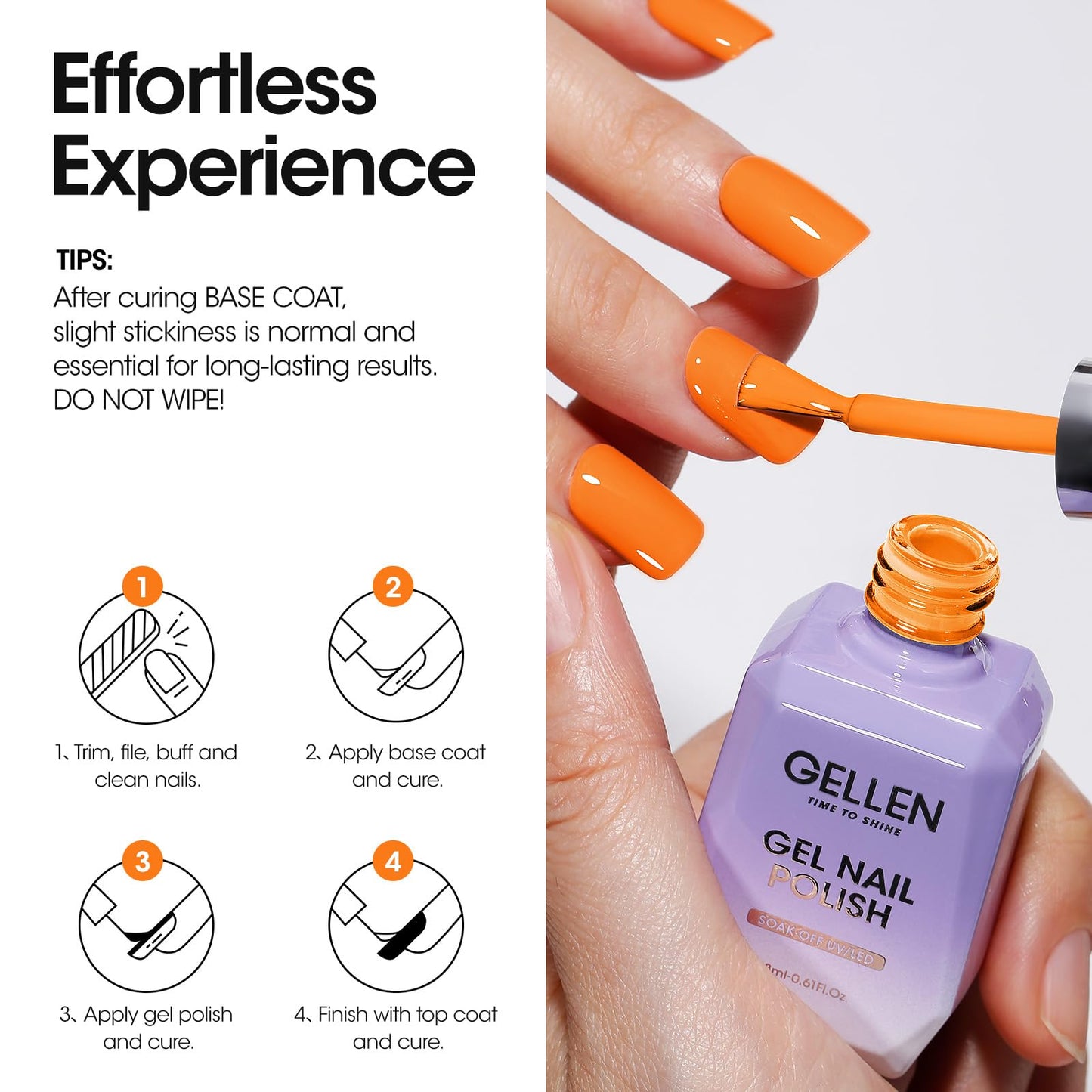 Gellen Gel Nail Polish, 18ml Orange Gel Polish Spring Summer Bright Orange Nail Polish Gel Soak Off UV LED Gel Nail Art DIY Gel Nail Manicure for Girls Women Holiday Gifts