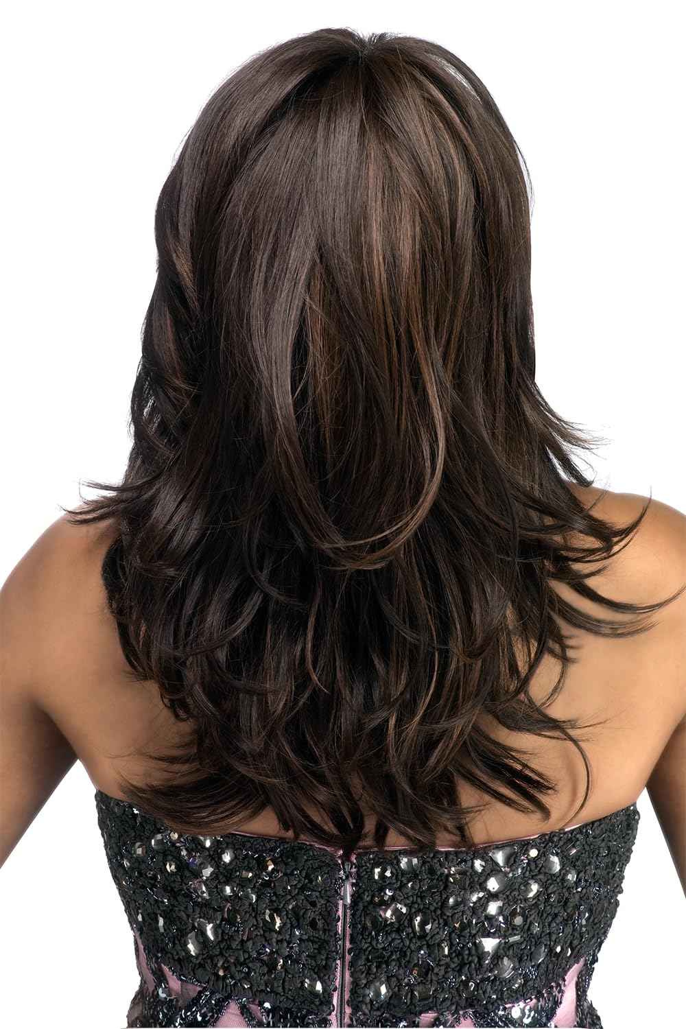 Vivica A. Fox BRIE-V, Futura Synthetic Heat Resistant Fiber, Pure Comfort Cap, Straight Top Style with Layered Loose Curl Flip Full Wig (FS1B/33)