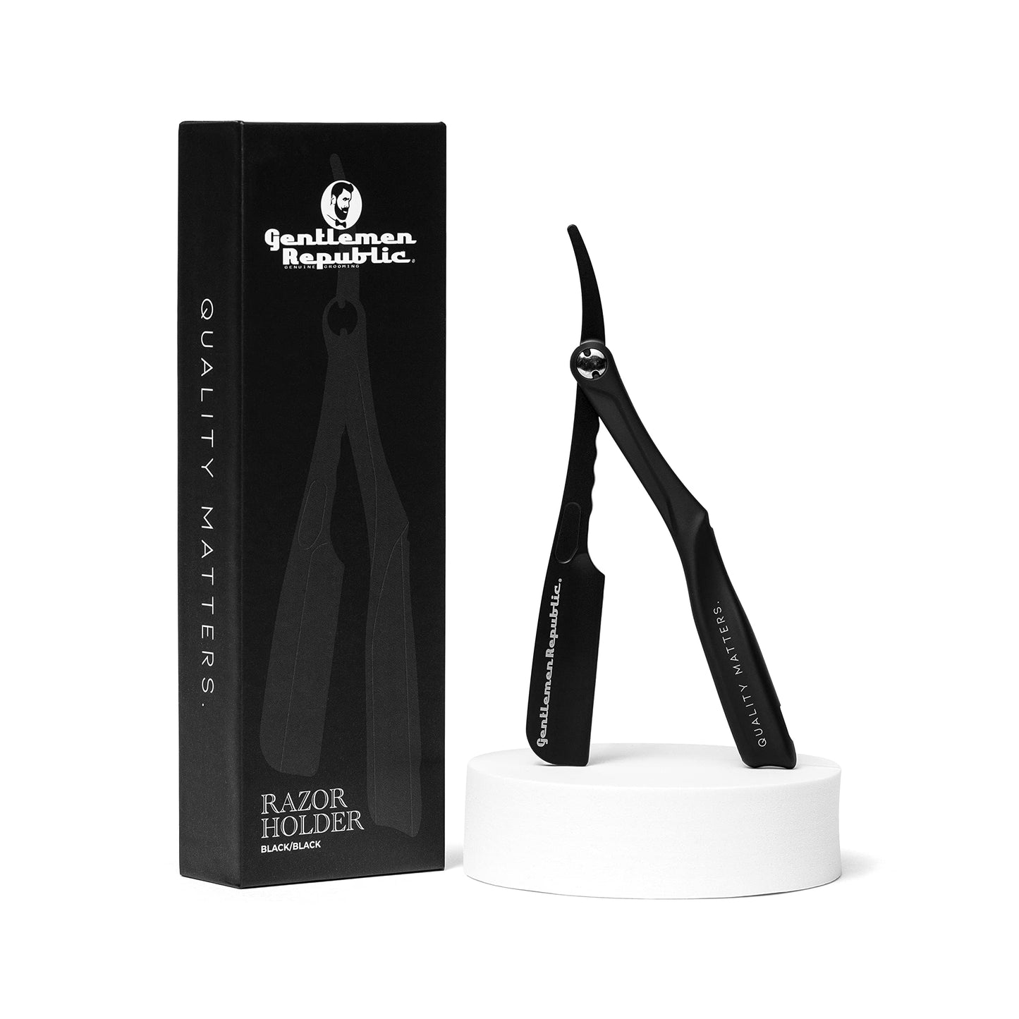 Gentlemen Republic Straight Edge Razor Holder: Premium Black Safety Razor Holder for Professional Barbers and Everyday Home Grooming - Achieve the Shave with Confidence
