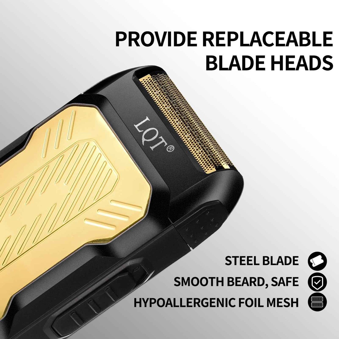 LQTⓇ Mini Foil Shaver, Portable Cordless Electric Shaver for Men, Equipped with a Set of Replacement Heads, USB-C Charging Cable, and Cleaning Brush, Suitable for Travel and Home use. (Golden)