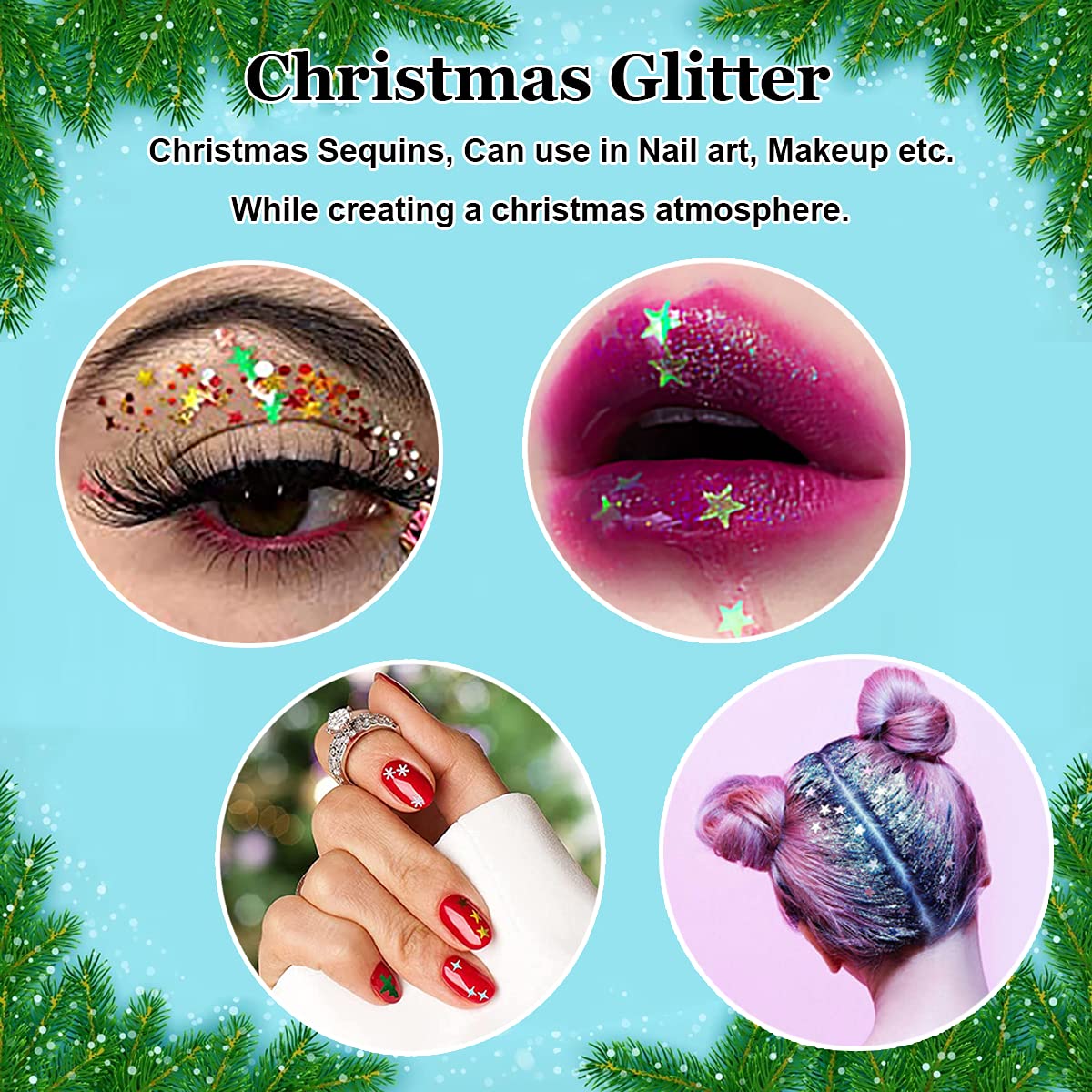 Christmas Nail Sequins,100g Christmas Glitter, Cosmetic Craft Holographic Glitter for Epoxy Resin, Laser Snowflake Christmas Tree Flakesfor Festival Nail Art Design or Make Up, Festival Decor（SD-10）