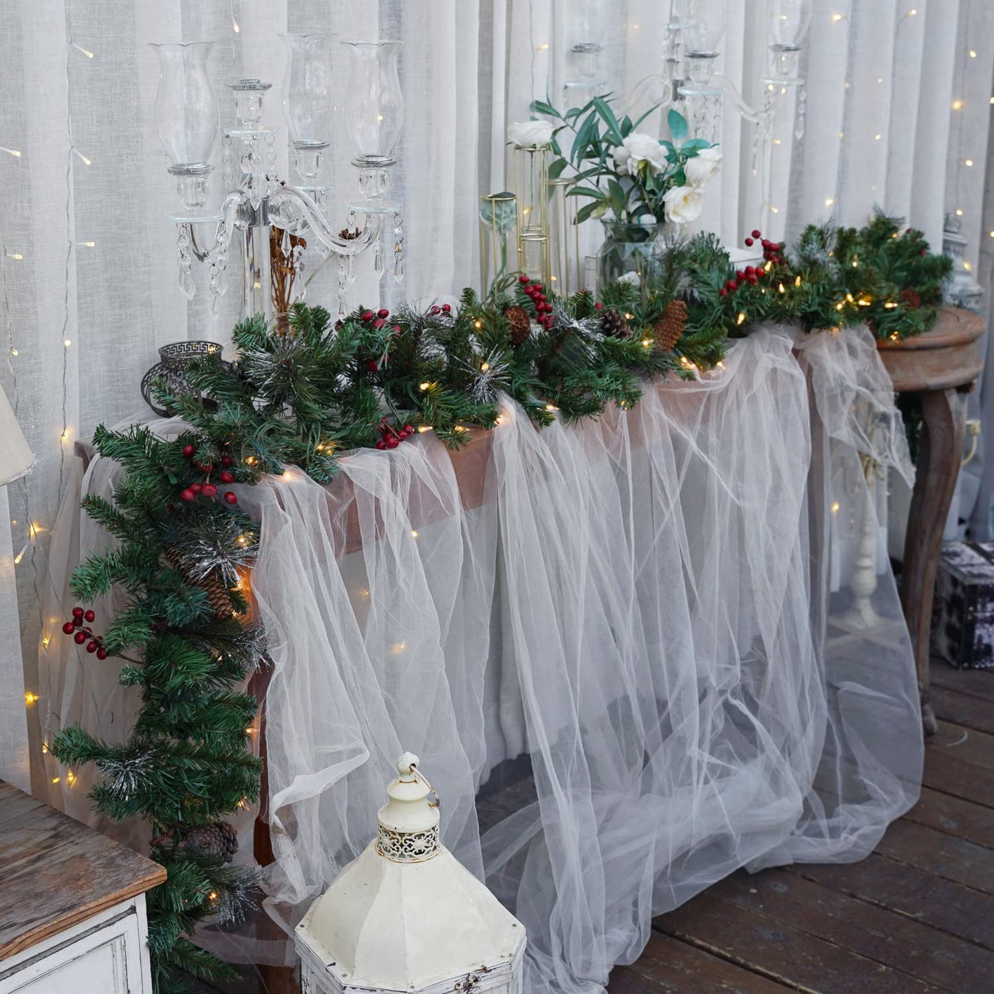 Pre-Lit Artificial Christmas Garland, Green, White Lights 50, Decorated with Pine Cones, Berry Clusters, Plug in, Christmas Decorations, 9 Feet