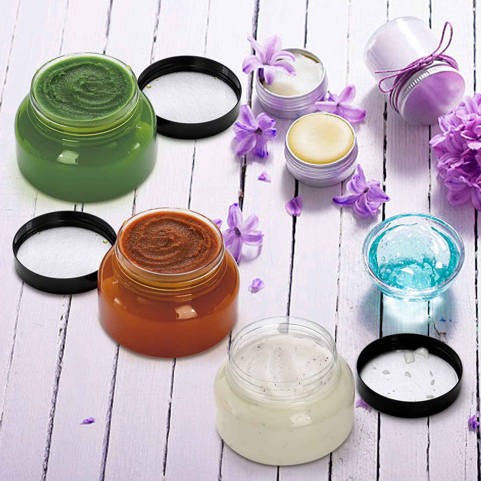 Yarlung 16 Pack 8 Oz Plastic Jars with Lids, Clear Body Scrub Containers Empty Refillable Containers Round Low Profile Samples Jars for Makeup, Body Butter, Creams, Slime, Travel Storage