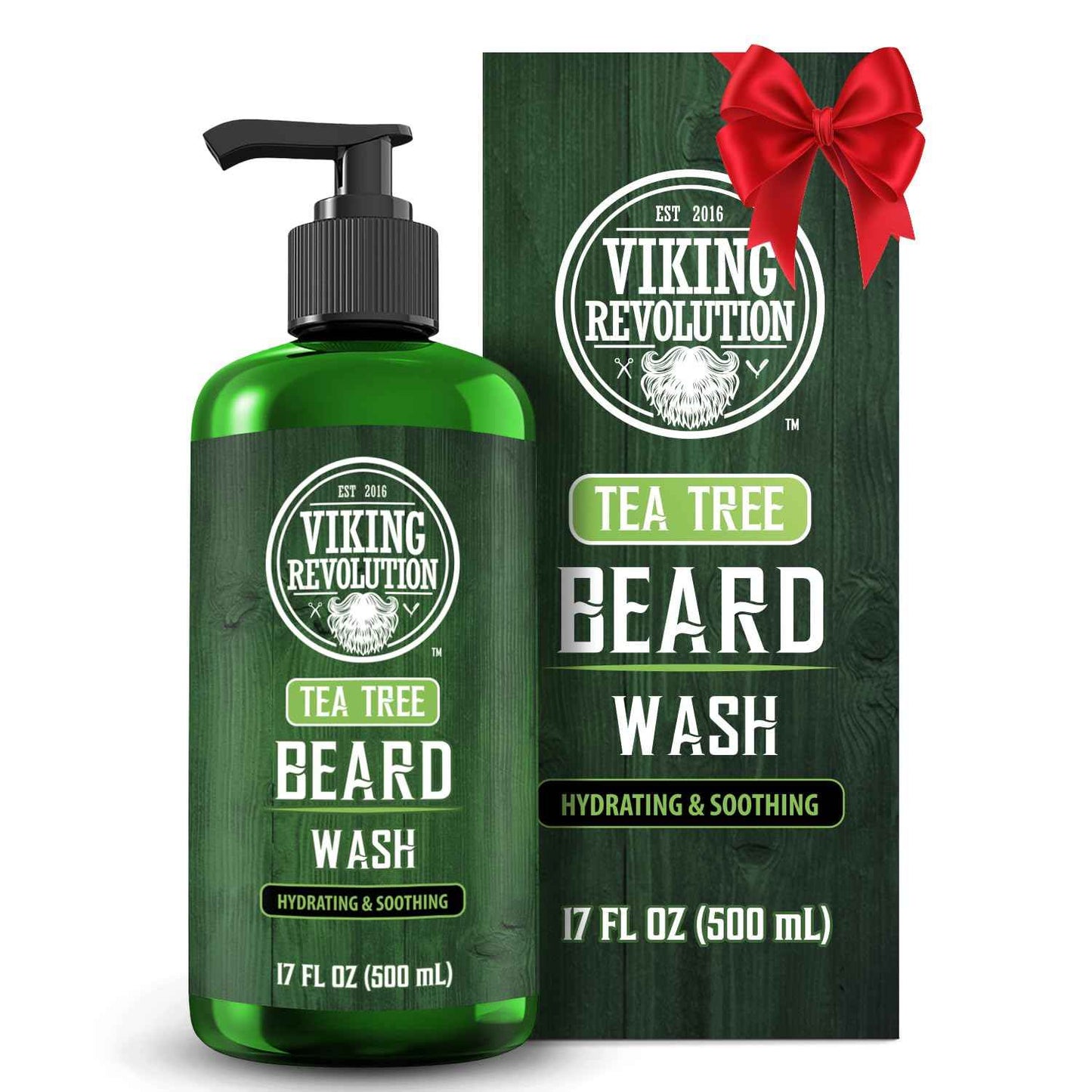Viking Revolution Tea Tree Beard Wash for Men with Argan Oil and Ginseng Root Extract - Beard Softener and Strengthener Beard Shampoo with Olive Oil Beard Care to avoid Beard Dandruff and Itch (17oz)