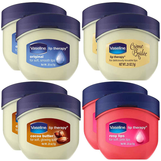 Vaseline Lip Therapy Variety 8-Pack – Original, Crème Brûlée, Rosy Lips, Cocoa Butter Mini Lip Balms for Soft, Glowing, and Deliciously Kissable Lips, 0.25 Oz Ea