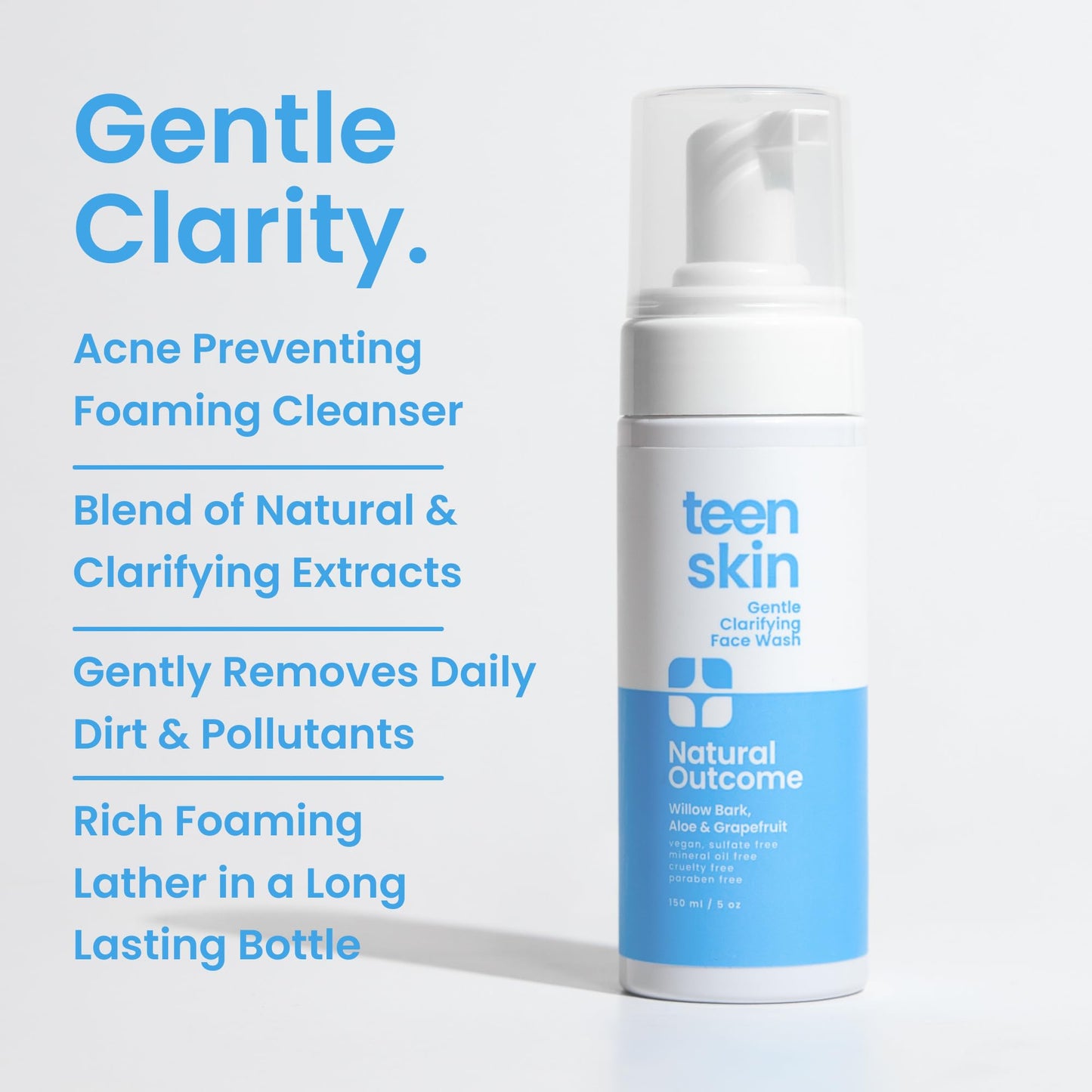 natural outcome Teen Skin Face Wash | Gentle Foaming Daily Boys & Girls Facial Cleanser Lotion | Natural Non-toxic Ingredients | For Teens, Preteens & Kids Looking to Prevent Acne | 5 oz