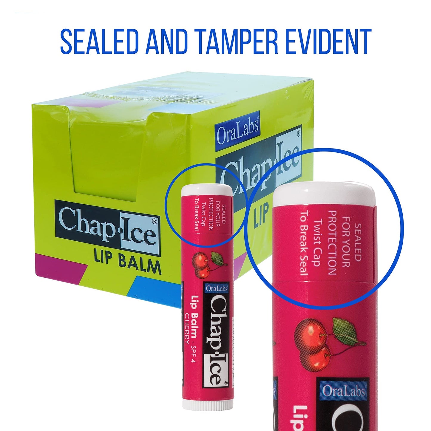 Chap-Ice® | Premium and Traditional Lip Balm for Chapped, Dry, or Windburned Lips | 3 Flavor Assorted Display - Cherry SPF-4, Moisture SPF-15, Watermelon - 24 Sticks (0.15oz/4.25g)