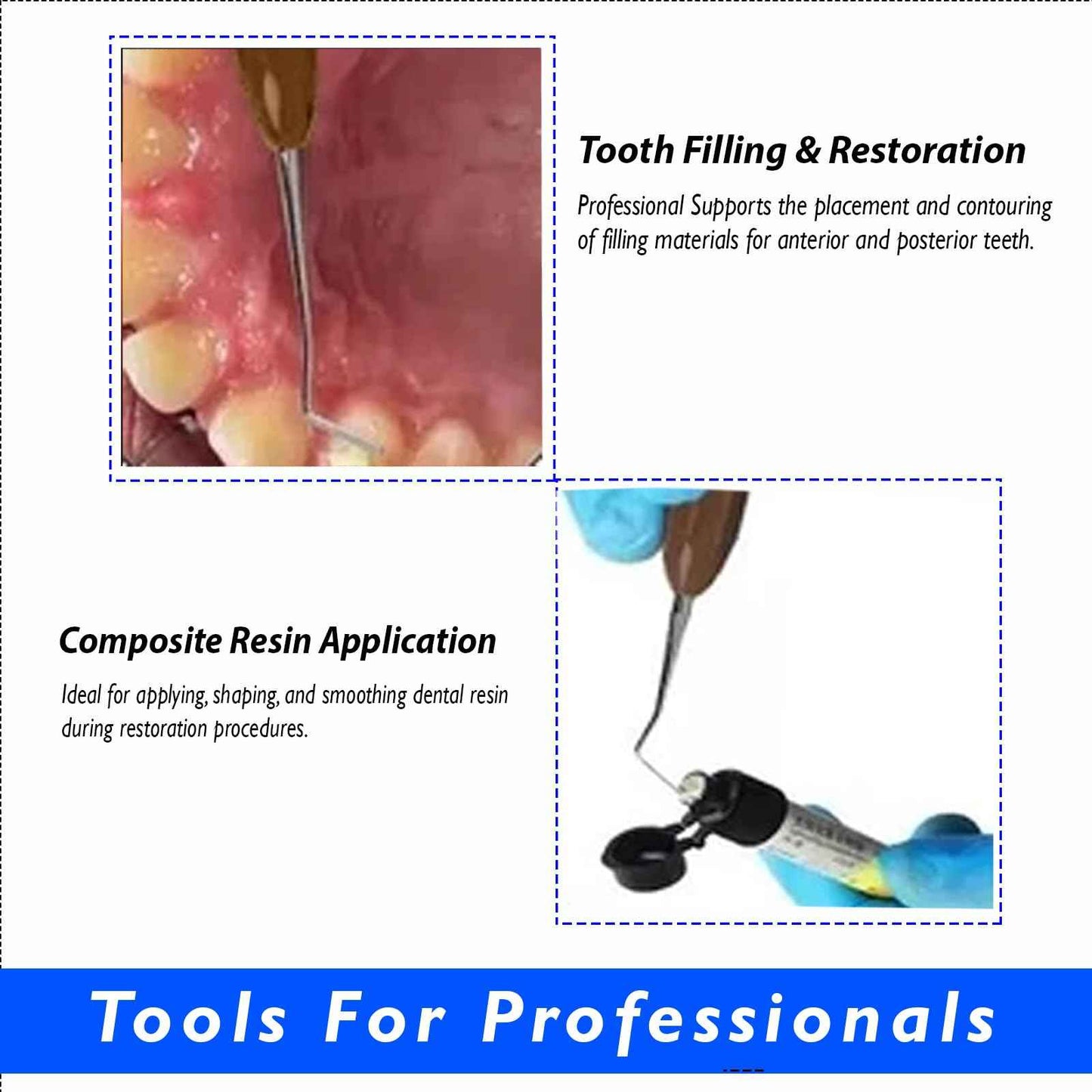 Set of 10 Dental Composite Placement Filling Instruments – Silicone Handle Restoration Plugger/Spatula – Resin Application & Tooth Restoration Kit