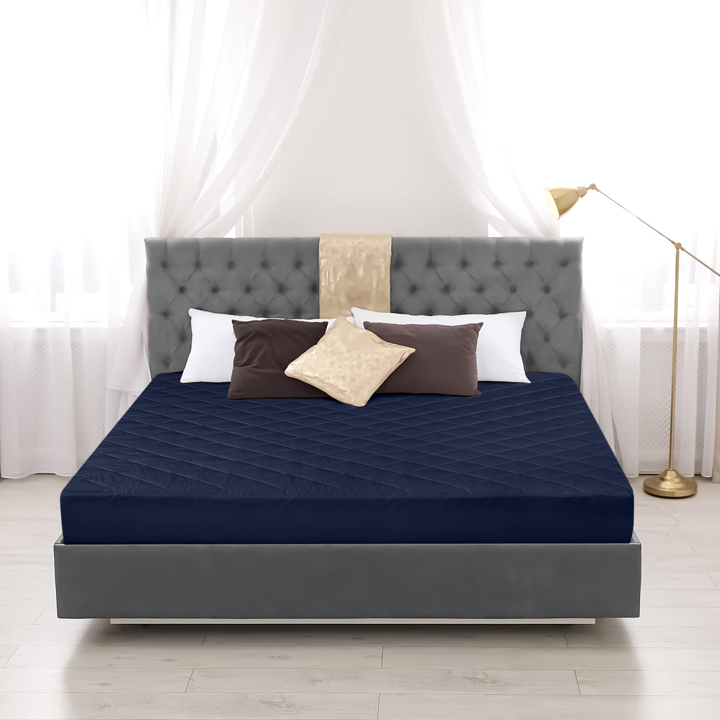 Utopia Bedding Quilted Fitted Mattress Pad (Twin, Navy) - Elastic Fitted Mattress Protector - Mattress Cover Stretches up to 16 Inches Deep - Machine Washable Mattress Topper