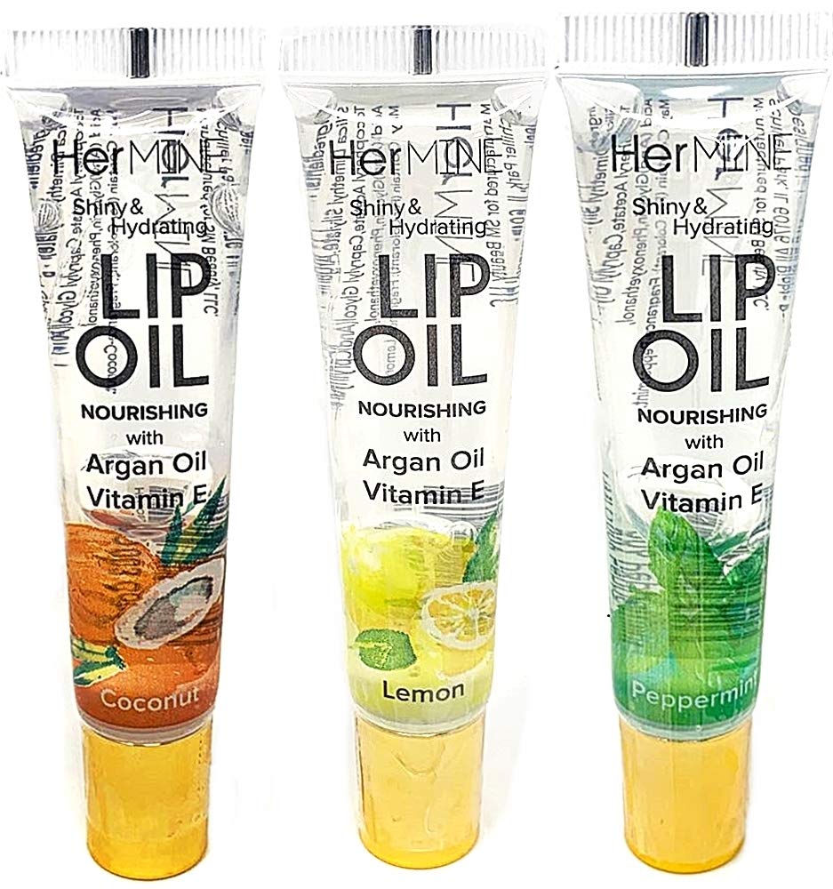 HerMINE Hydrating Lip Oil with Argan oil & Vitamin E Clear Long Lasting Nourishing Lip Oils Moisturizing Gel Multi-Packs Softening Clear Oil