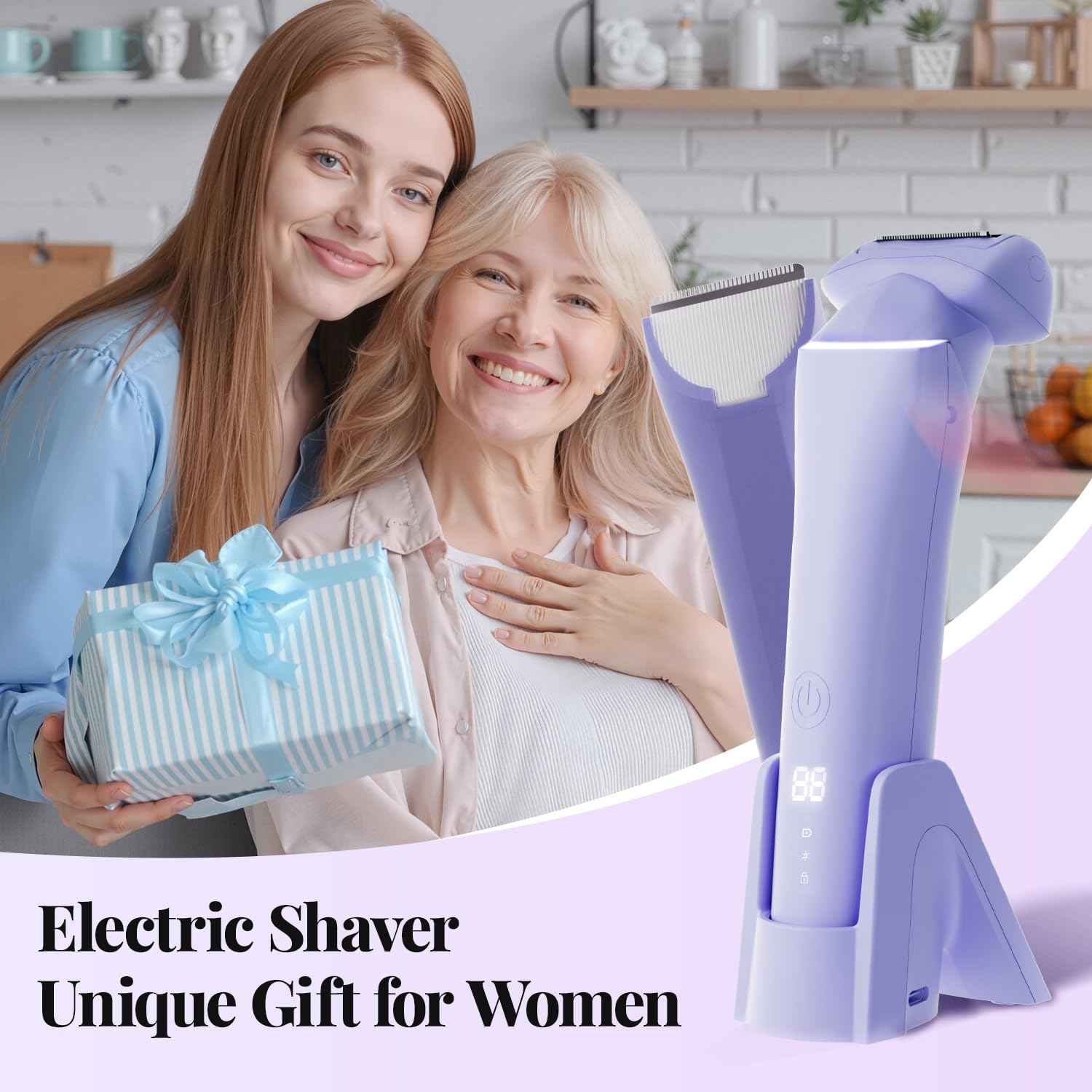 Krofaue Electric Shaver for Women,Rechargeable Bikini Trimmer for Body & Pubic Hair, Wet Dry Women Razor for Legs Underarms Bikini Line, IPX6 Waterproof, LED Display, Travel Lock, Magnetic Charging