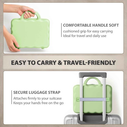 GigabitBest Portable Makeup Travel Case，PC+ABS hard shell cosmetic case,Women's portable cosmetic case with safety lock, suitable for travel and daily use-Green