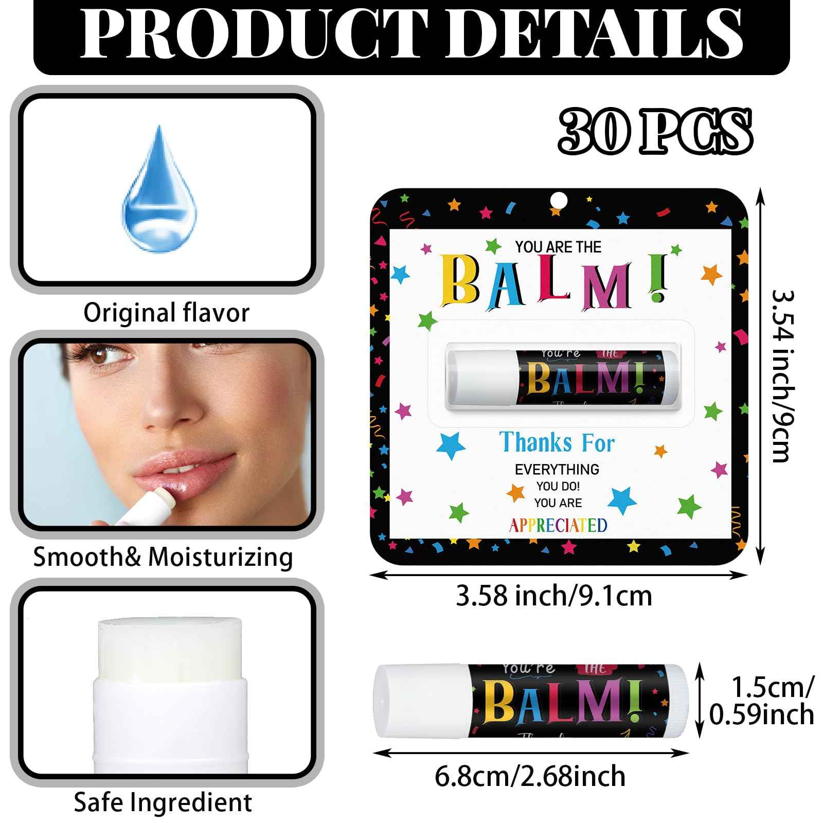 30 Pack Christmas Employee Appreciation Gifts Bulk Lip Balms Thank You Gift for Thanksgiving Day Christmas Party Favor You're the Balm for Staff Team Teachers Volunteer Women Men(Original Flavor)