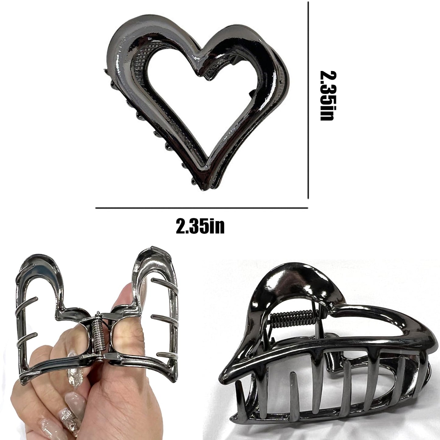 Valentine's Day Hair Clip Heart Hair Claw Clips Metal Clips for Girls Women Hair Accessories Claw Cips for Thick Hair- Perfect for Valentine's Day Daily Wear (1-black heart)