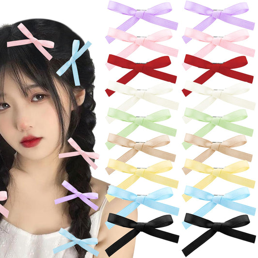 Zkptops 18Pcs Black Bow Hair Clips for Women Girls Baby Kids Teens Toddler Silky Satin Bowknot Hair Accessory Small Mini Tiny Cute Blue Pink Purple Brown Red Colored Soft Metal Barrette Hairpin