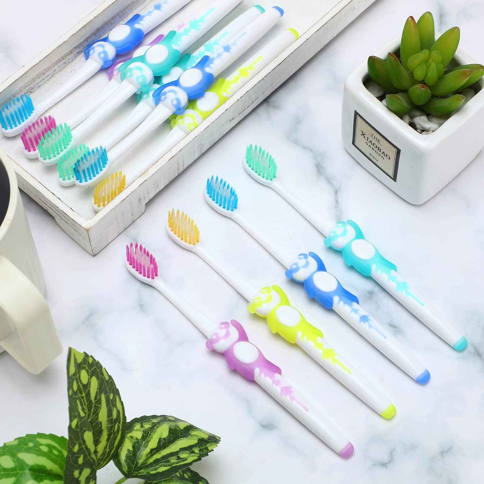 Bokon 100 Pcs Toothbrush for Kids Individually Wrapped Children Soft Disposable Manual Toothbrush Bulk Panda Travel with Bristle Rubber Handle for School Daycare Oral Hygiene