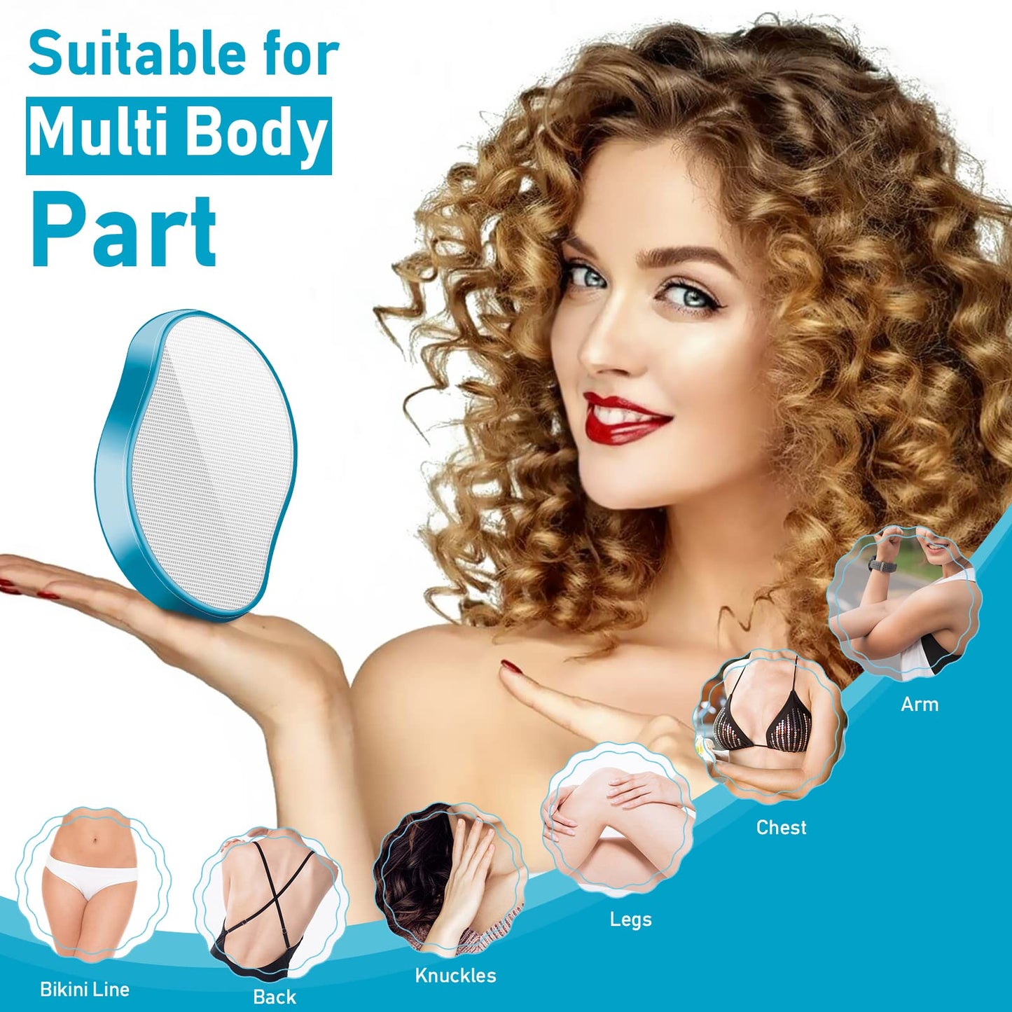 Crystal Hair Eraser for Women and Men, Reusable Crystal Hair Remover Magic Painless Exfoliation Hair Removal Tool, Magic Hair Eraser for Back Arms Legs (Blue)