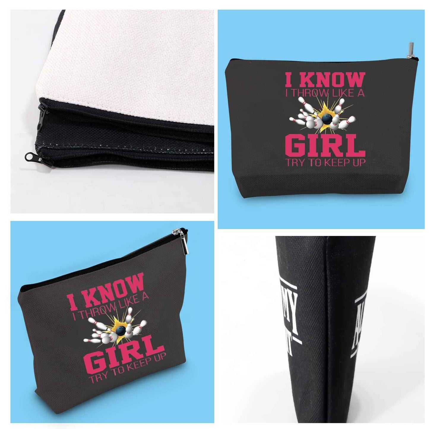 GJTIM Bowling Gift Bowling Lover Cosmetic Bag Bowling Travel Zipper Pouch for Bowling Team (Keep Up Bowling Bag)