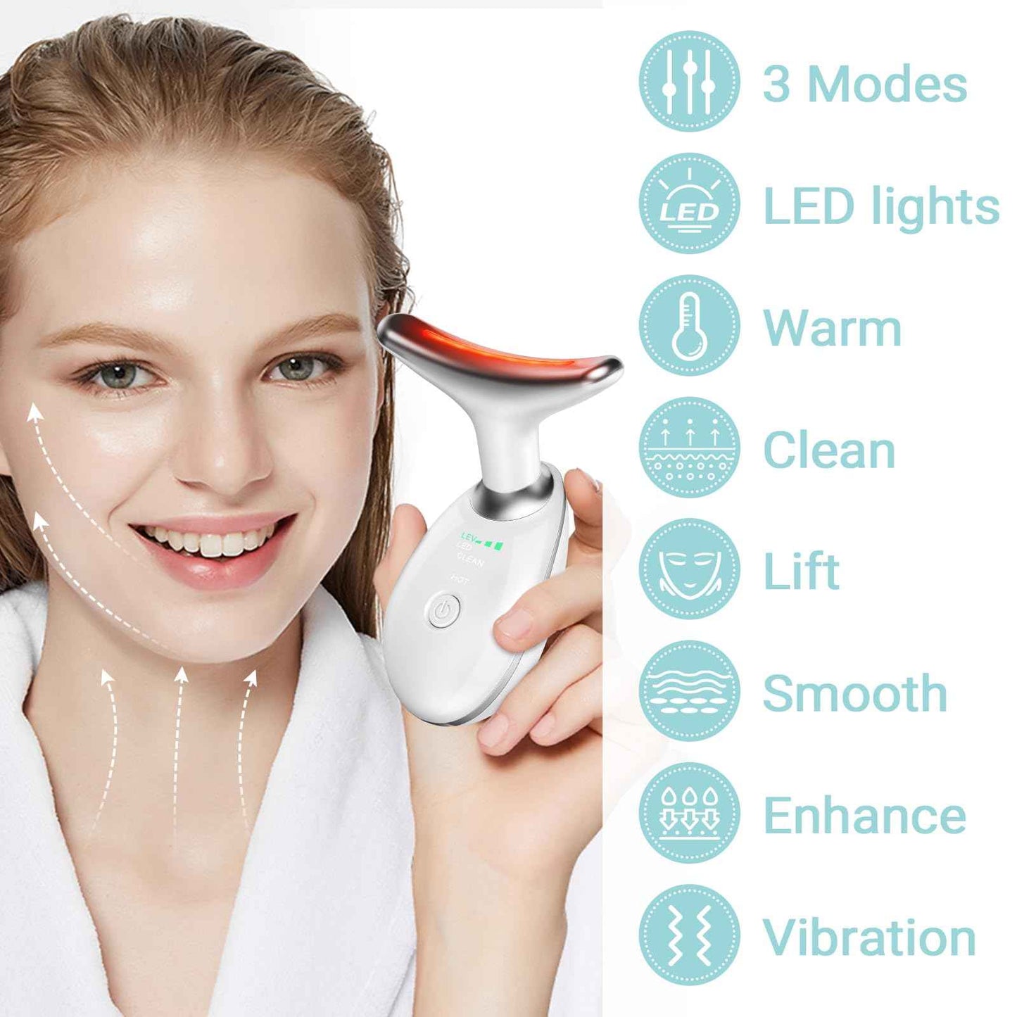 Oriflame Neck and Face Massager, Face Roller, Face Sculpting Skin Care Tool, Improve, Firm, Tightening and Smooth 3 Modes, White