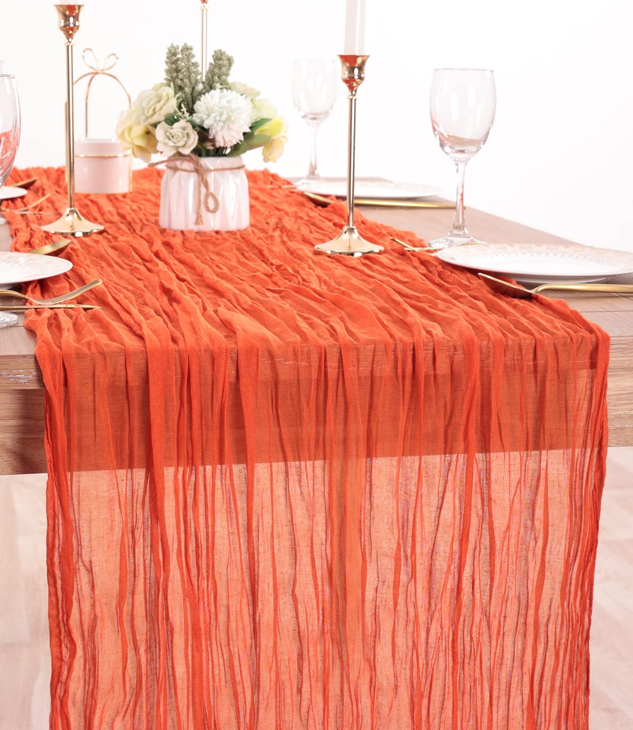 Socomi Cheesecloth Table Runner 10ft Gauze Boho Rustic Orange Cheese Cloth Table Runner for Wedding Bridal Shower Fall Thanskgiving Decoration