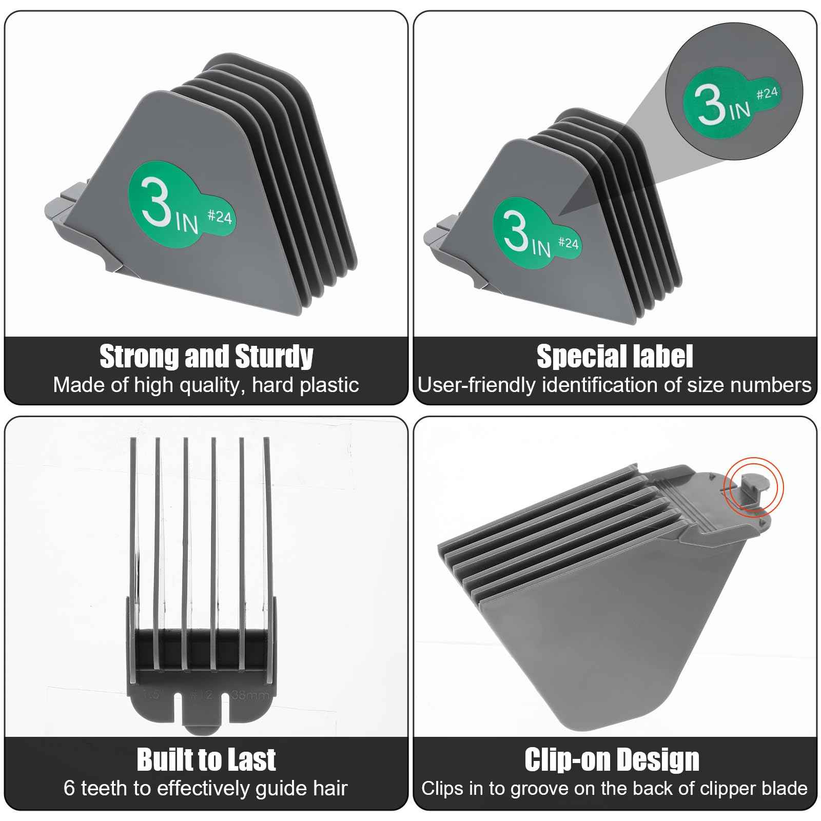 8pcs 3 Inches Hair Clipper Guards,Gray Hair Clipper Combs Guides,1 & 1/4" 1 & 1/2" 2",# NO.16 NO.12 NO.10 Compatible with Wahl Most Hairs Clippers