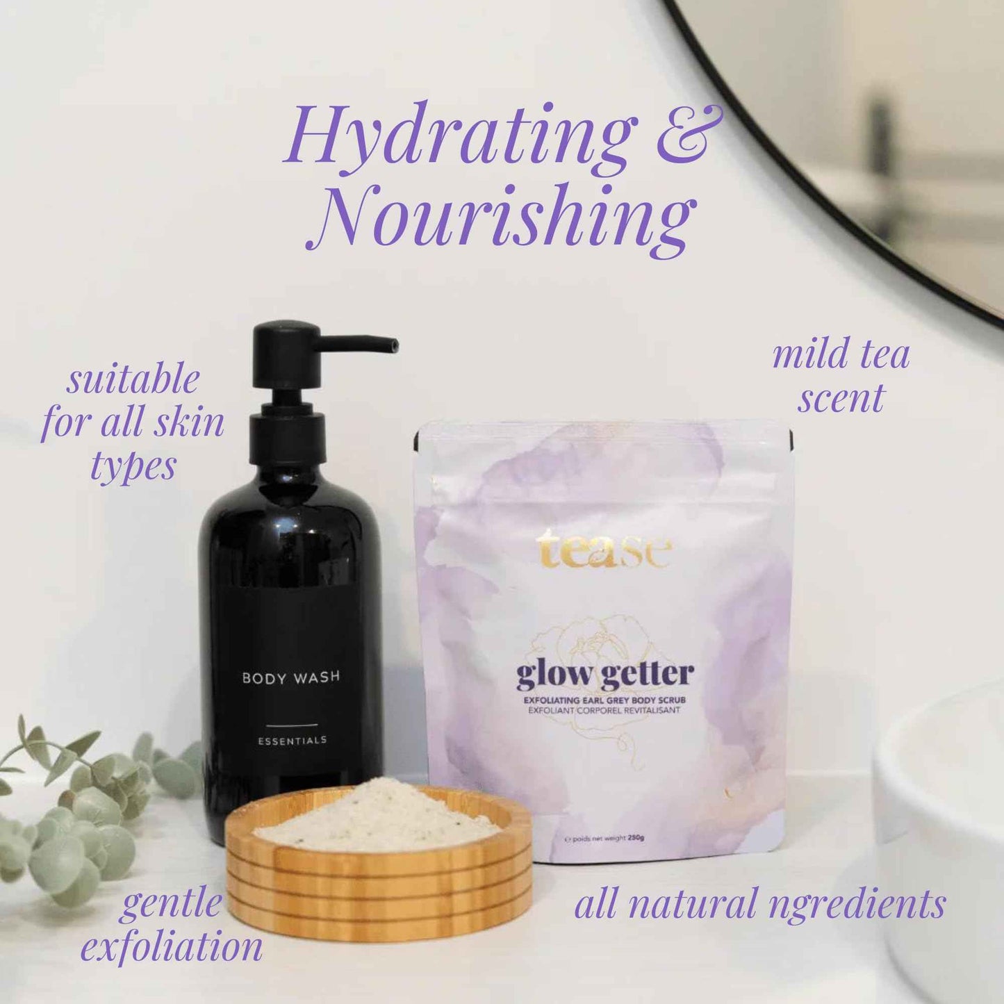 Tease Tea Exfoliating Body Scrub - Glow Getter Organic Body Scrub made with Organic Sugar Cane, Earl Grey Tea, Organic Coconut Oil, and Vitamin E for a Skin so Soft and Glowing Skin