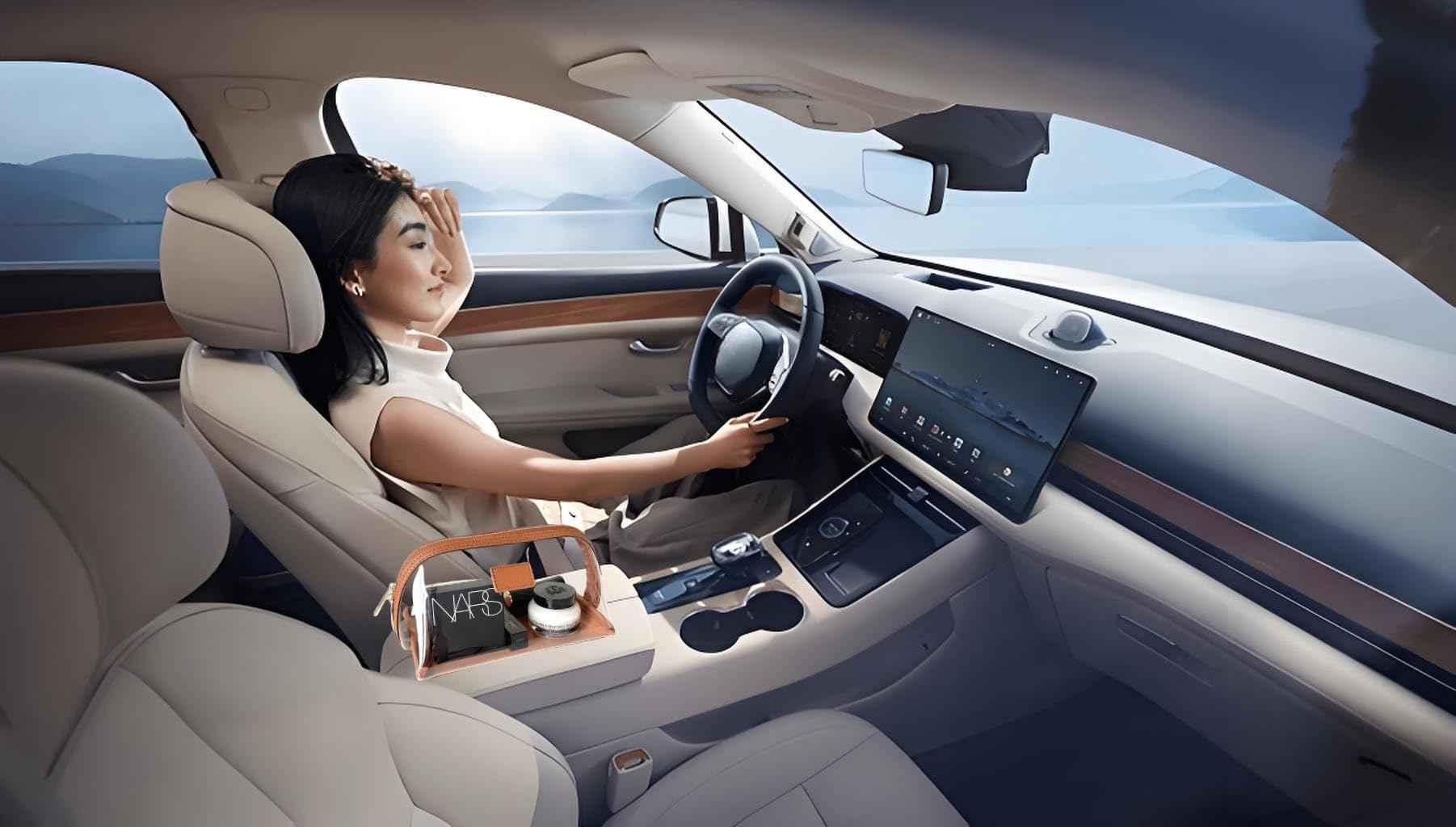 CONLINGDA Clear Makeup Bag, Leather Makeup Case, Travel Toiletry Bag, Portable Cosmetic Bag, Transparent Waterproof Cosmetic Organizer Storage Bag (Brown, Large)