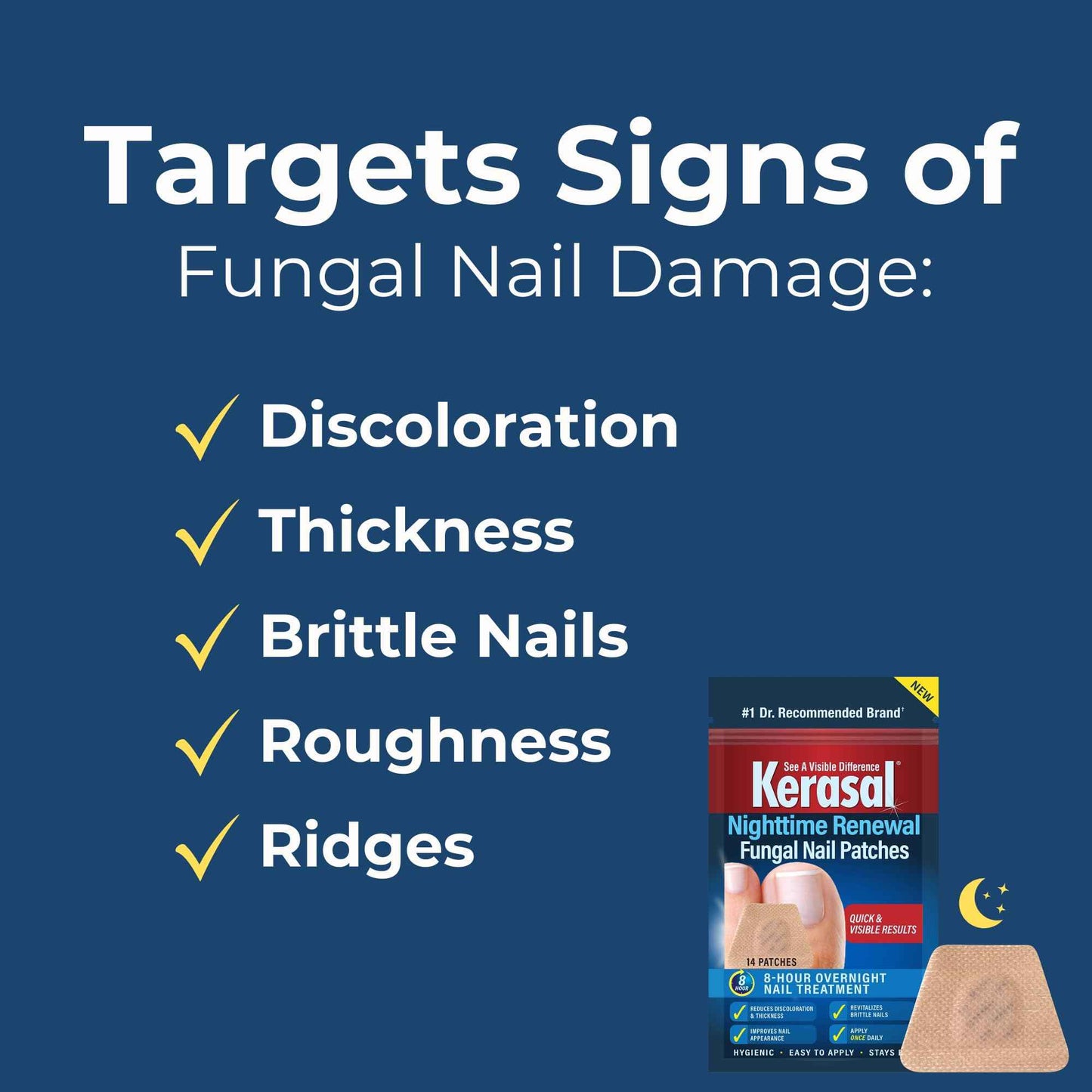 Kerasal Nighttime Renewal Fungal Nail Patches - 14 Patch Twin Pack - Overnight Nail Repair for Nail Fungus Damage, 8-Hour Nail Treatment Restores Healthy Appearance