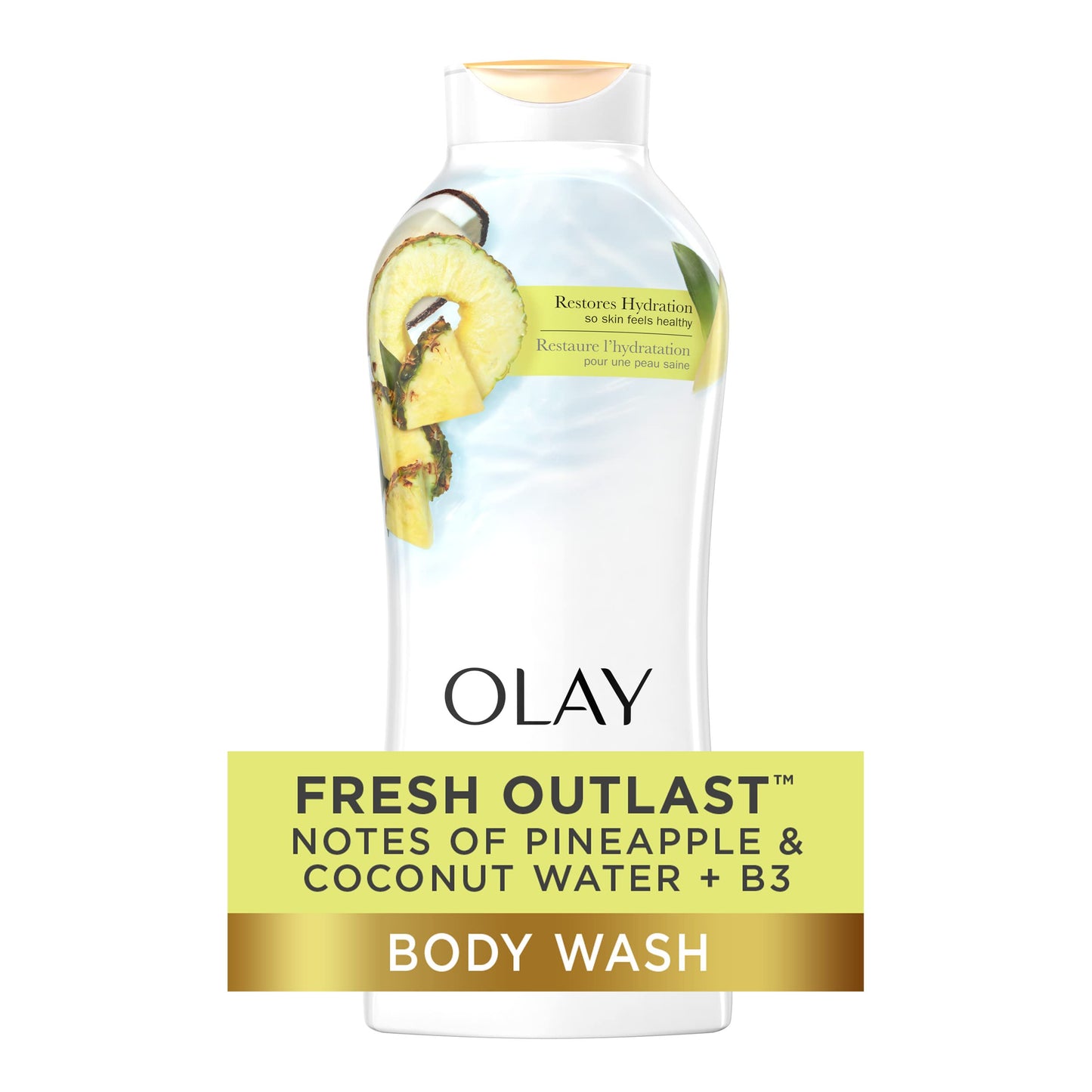 Olay Fresh Outlast Paraben Free Body Wash with Rejuvenating Notes of Pineapple and Coconut Water, 22 fl oz, Pack of 4