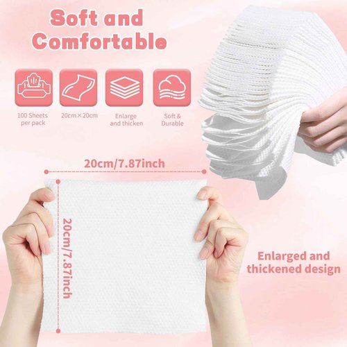 100 Count Disposable Face Towel, Ultra Soft & Thick Washcloths, Biodegradable Facial Towels for Sensitive Skin, Makeup Remover Dry Wipes, Lint-Free Towelettes for Cleansing (6 Pack)
