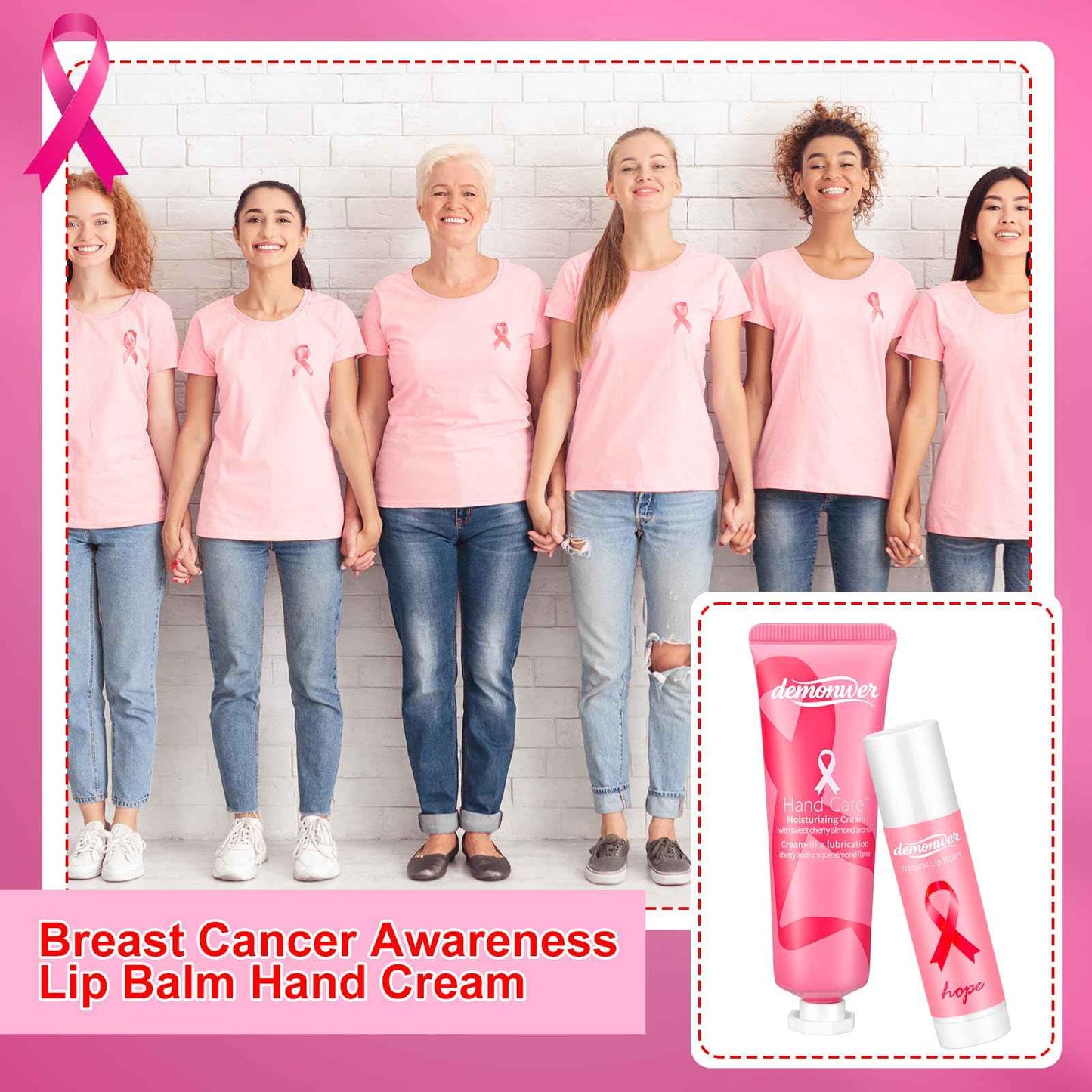 40 Sets Breast Cancer Awareness Favors Pink Ribbon Hand Cream Lip Balm with Thank You Cards Organza Bags Awareness Gifts for Women Nurse Breast Cancer Charity Event Survivor Campaign Party Favors