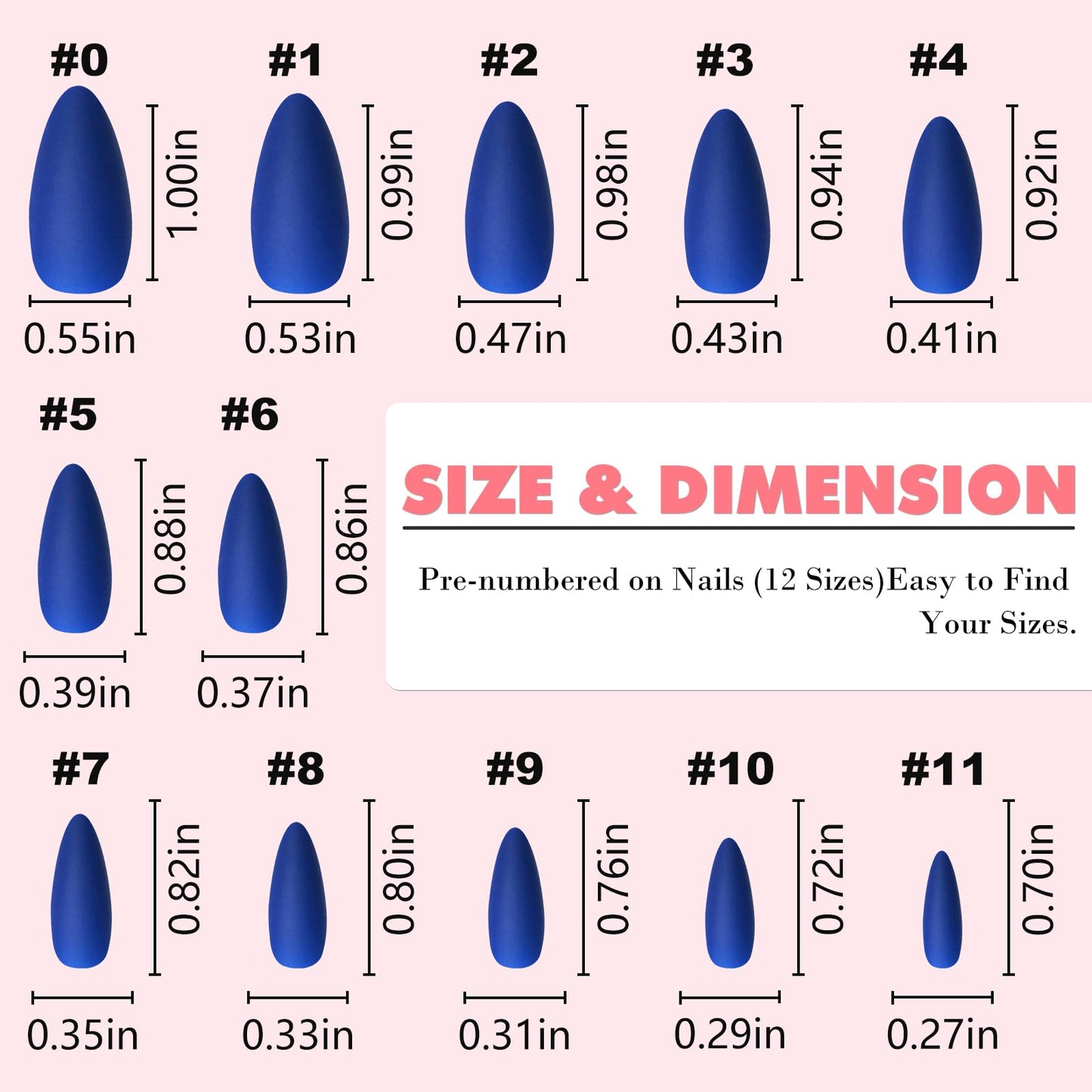 Lifextol 240PC Almond Press on Nails Medium Fake Nails Matte Blue Acrylic Nails Press ons Nail Short Stiletto False Nail Tips Glue Almond Artificial Fingernail & Nail Glue Ahdesive Tabs for Women