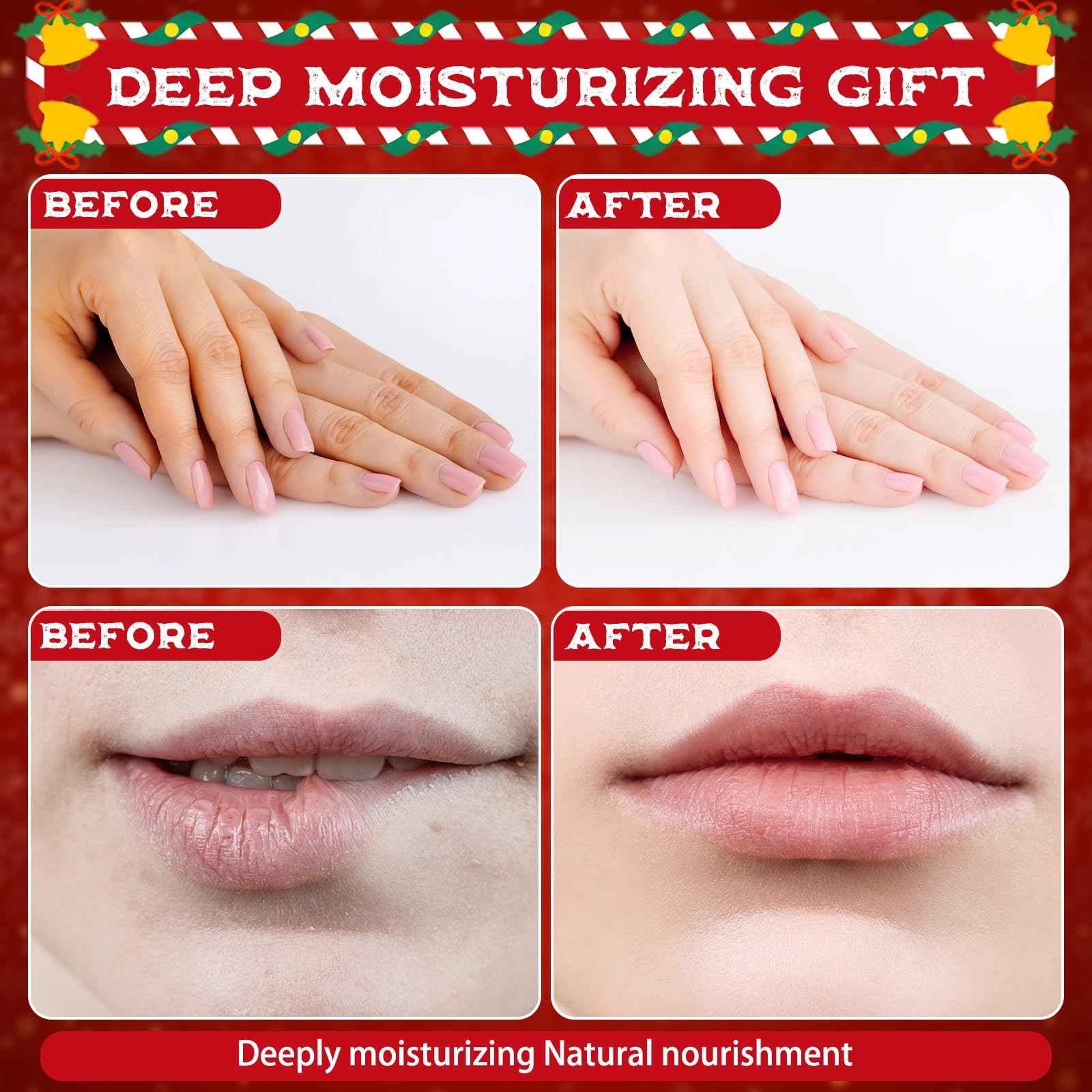 Loopeer 12 Sets/48 Pcs Christmas Hand Cream and Lip Balm Gift Set for Women Bulk Mini Hand Lotion Travel Size for Dry Skin Stocking Stuffers with Greeting Card Organza Bags for Coworker Employee