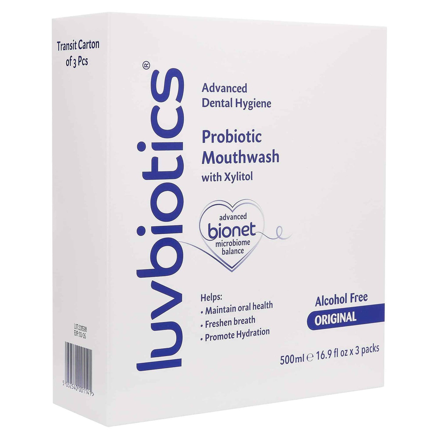 Luv Biotics Mouthwash with Oral Probiotics, Xylitol & Aloe Vera - 3 x 500ml