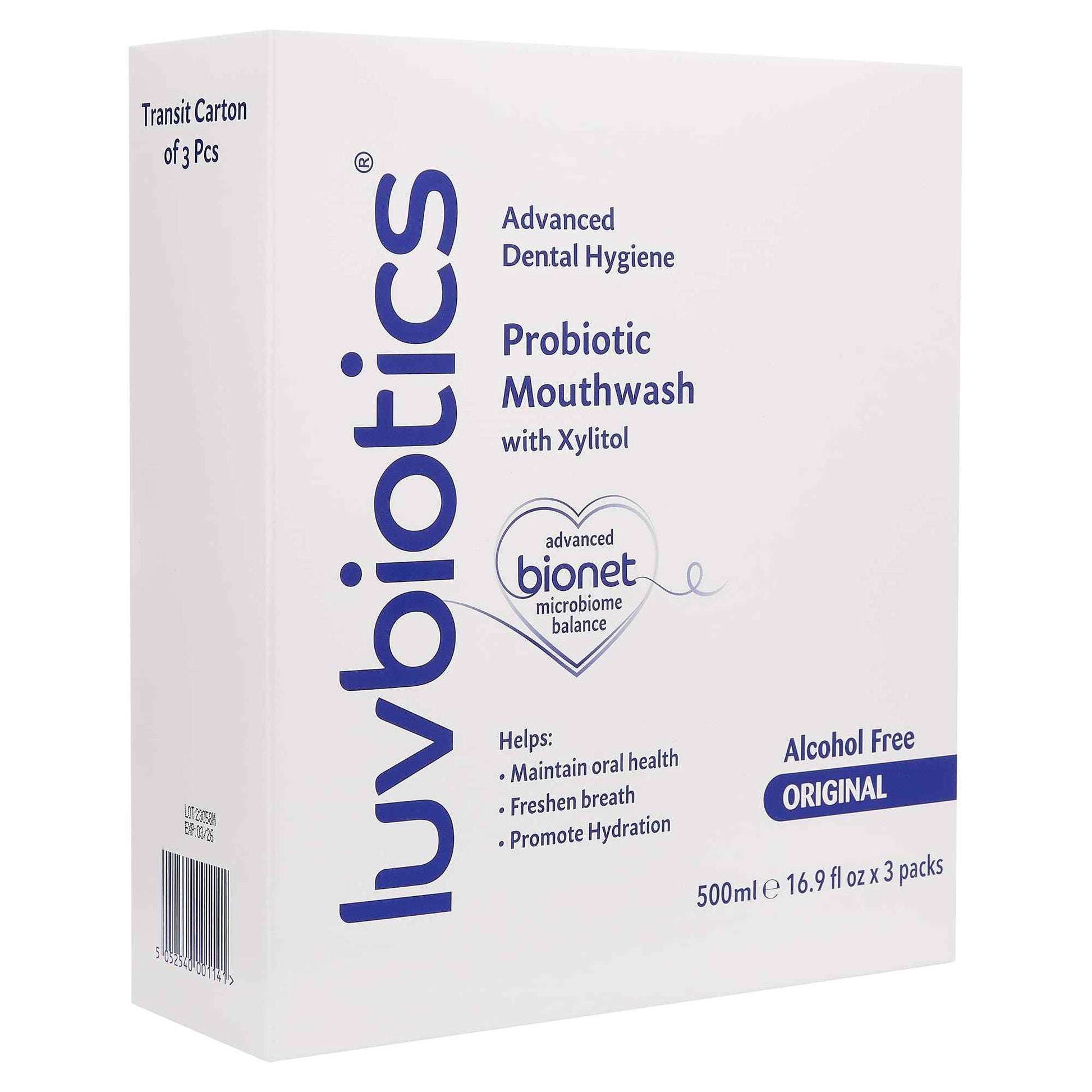 Luv Biotics Mouthwash with Oral Probiotics, Xylitol & Aloe Vera - 3 x 500ml